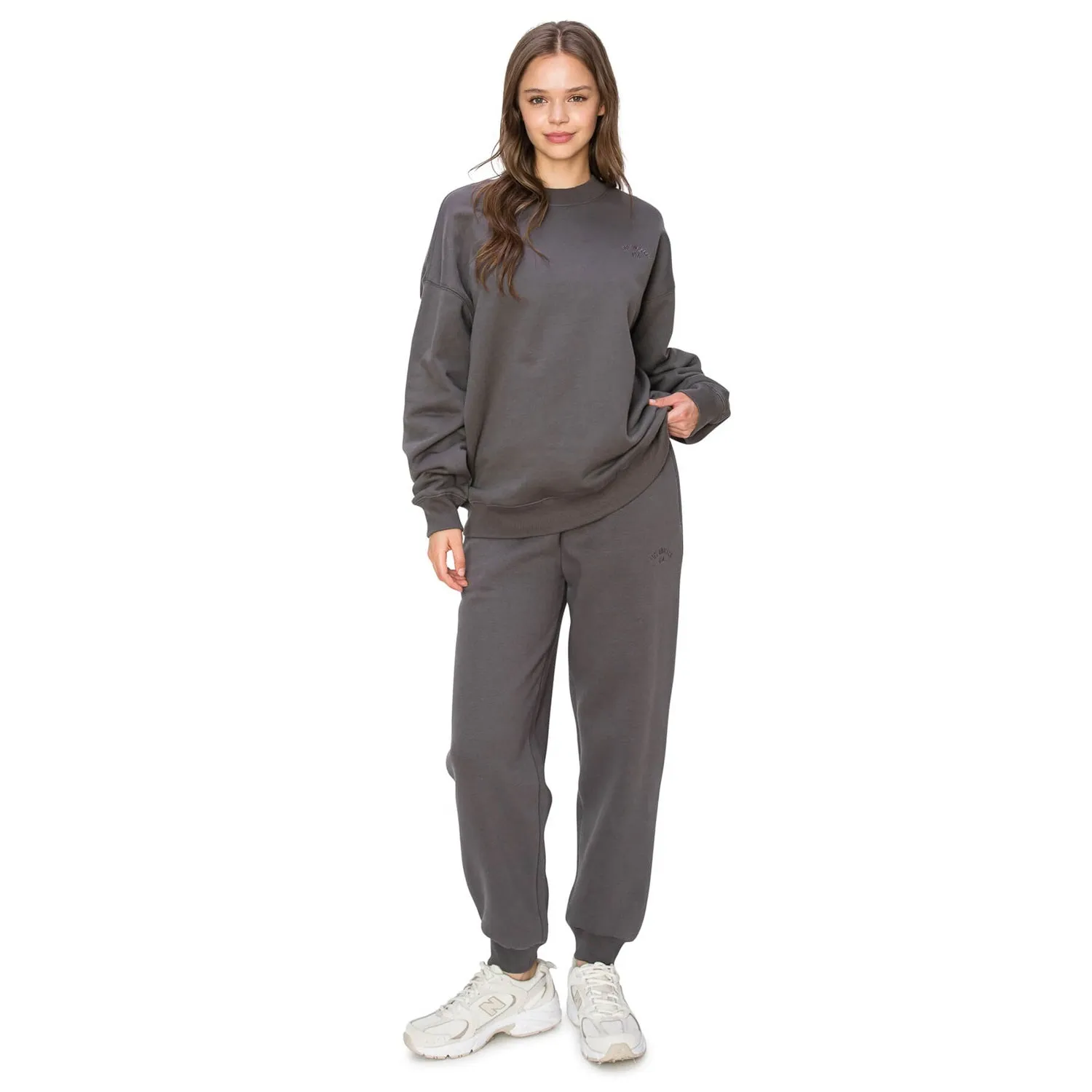 High Waisted Jogger Sweatpants With Los Angeles Embroidery - Charcoal