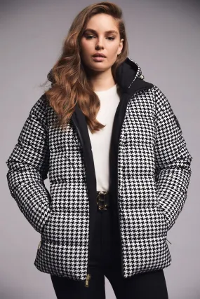 Holland Cooper Hambury Reversible Down Puffer Jacket in Black Houndstooth