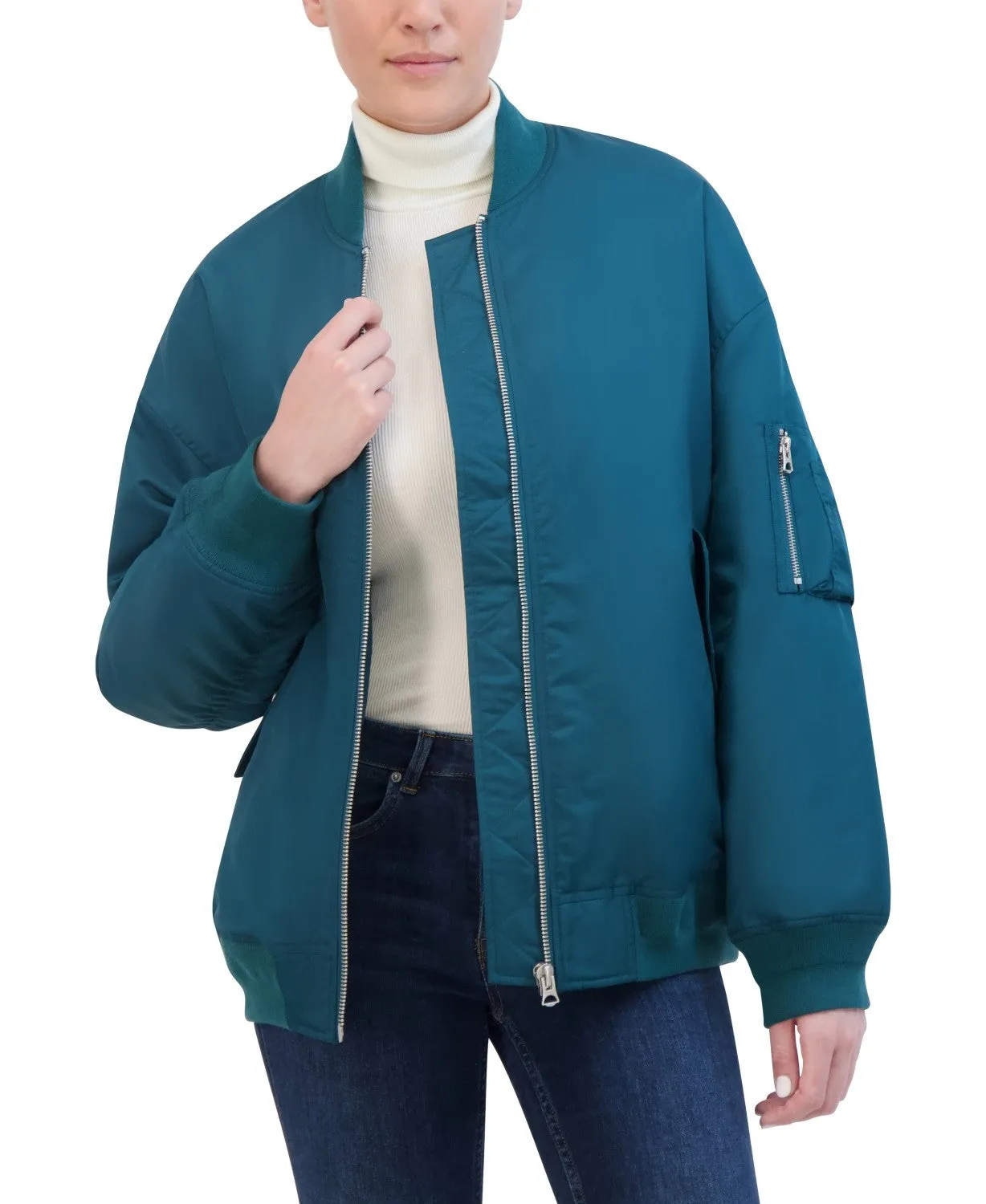 Hudson Jeans Women's Oversized Nylon Bomber Jacket With Quilted Lining