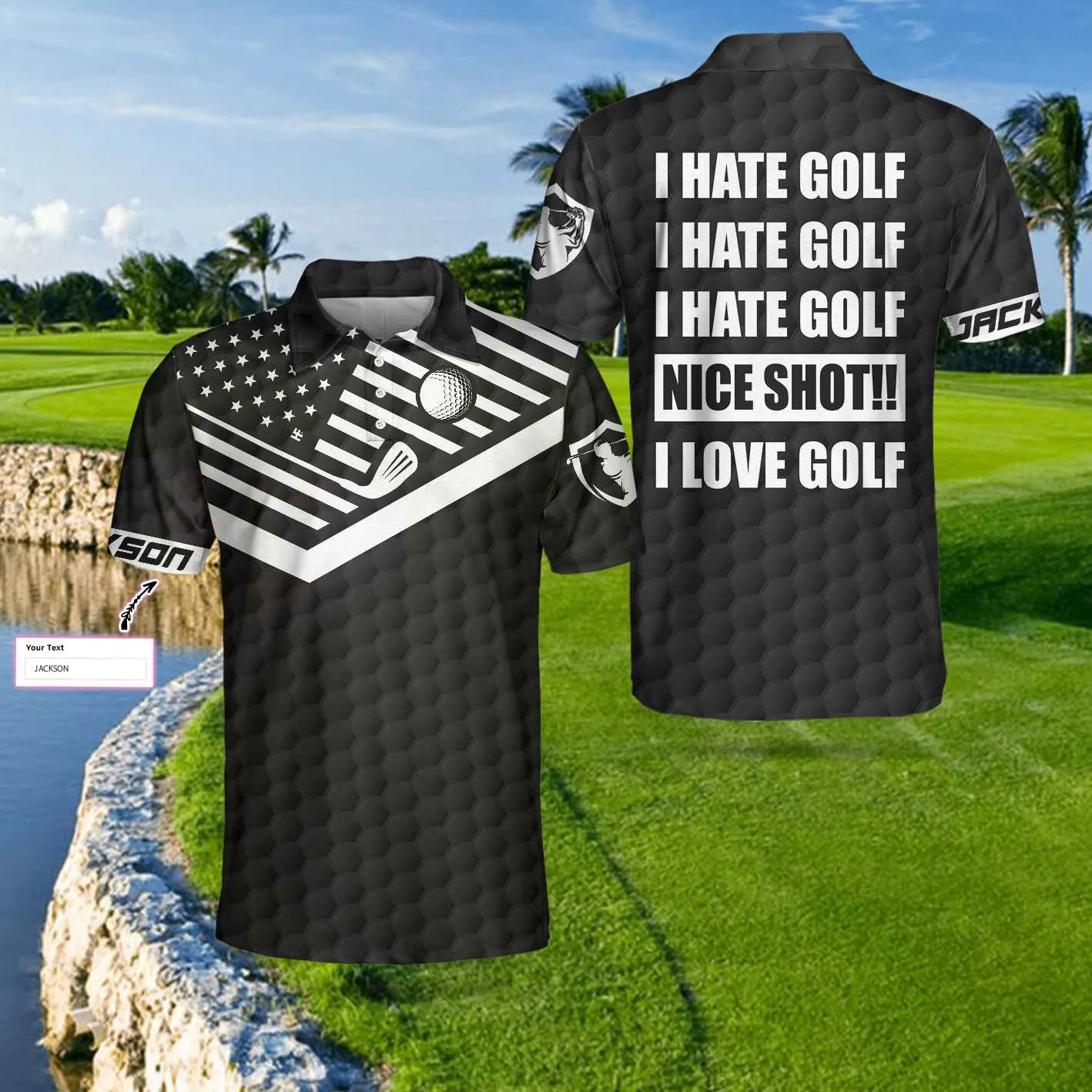 I Hate Golf Nice Shot I Love Golf Custom Polo Shirt, Personalized Golf Pattern Polo Shirt, Best Golf Shirt For Men Coolspod