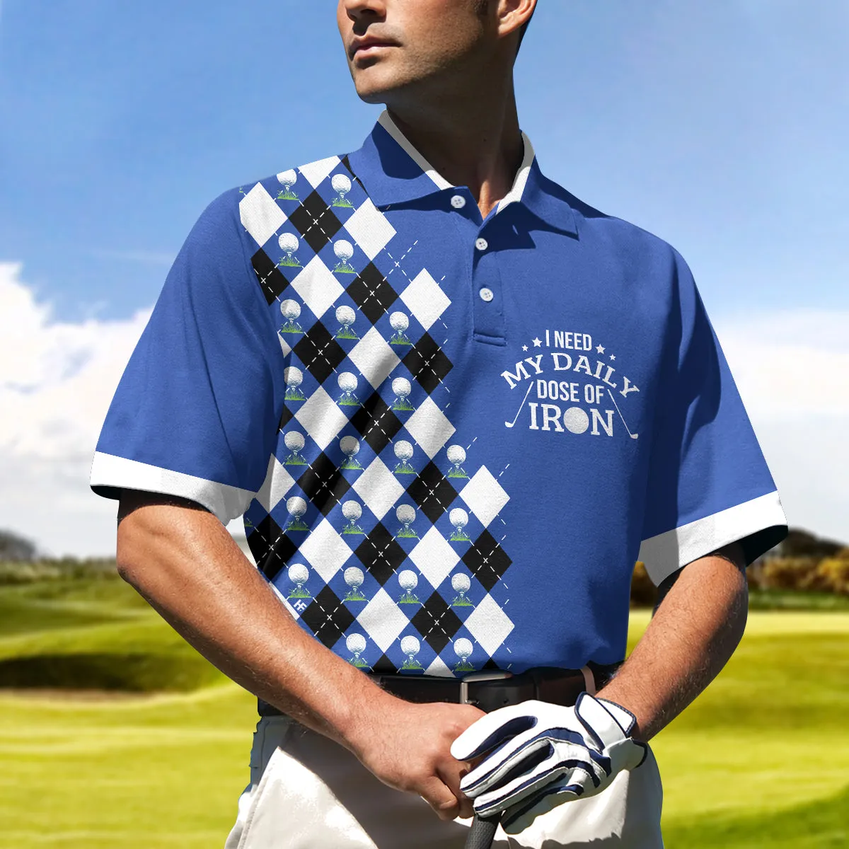 I Need My Daily Dose Of Iron Polo Shirt, Argyle Pattern Polo Shirt, Best Golf Shirt For Men Coolspod