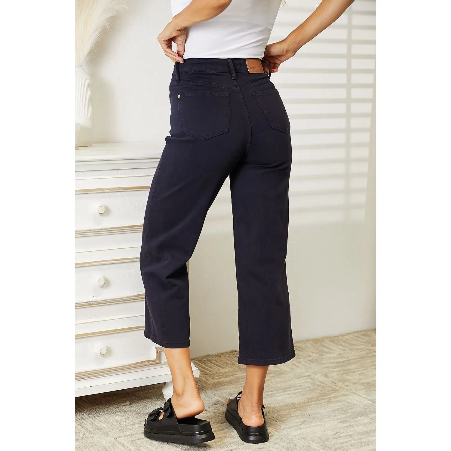 Judy Blue Full Size High Waist Tummy Control Garment Dyed Wide Cropped Jeans