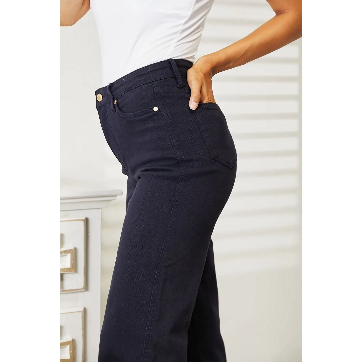 Judy Blue Full Size High Waist Tummy Control Garment Dyed Wide Cropped Jeans