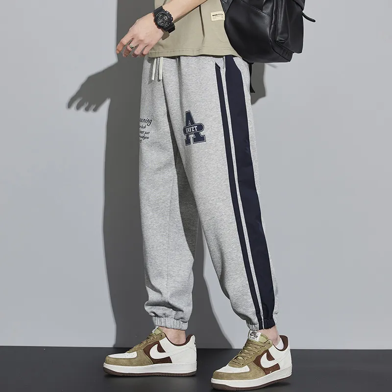 Knitted Sports Versatile Letter Tapered Patchwork Sweatpant