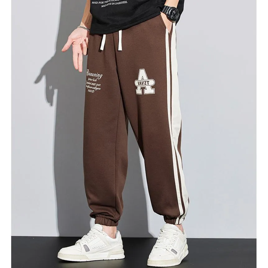 Knitted Sports Versatile Letter Tapered Patchwork Sweatpant