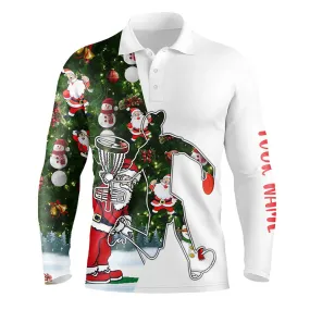 Mens Disc Golf Long Sleeve Polo Shirts Christmas Santa Pattern Custom Disc Golf Outfit