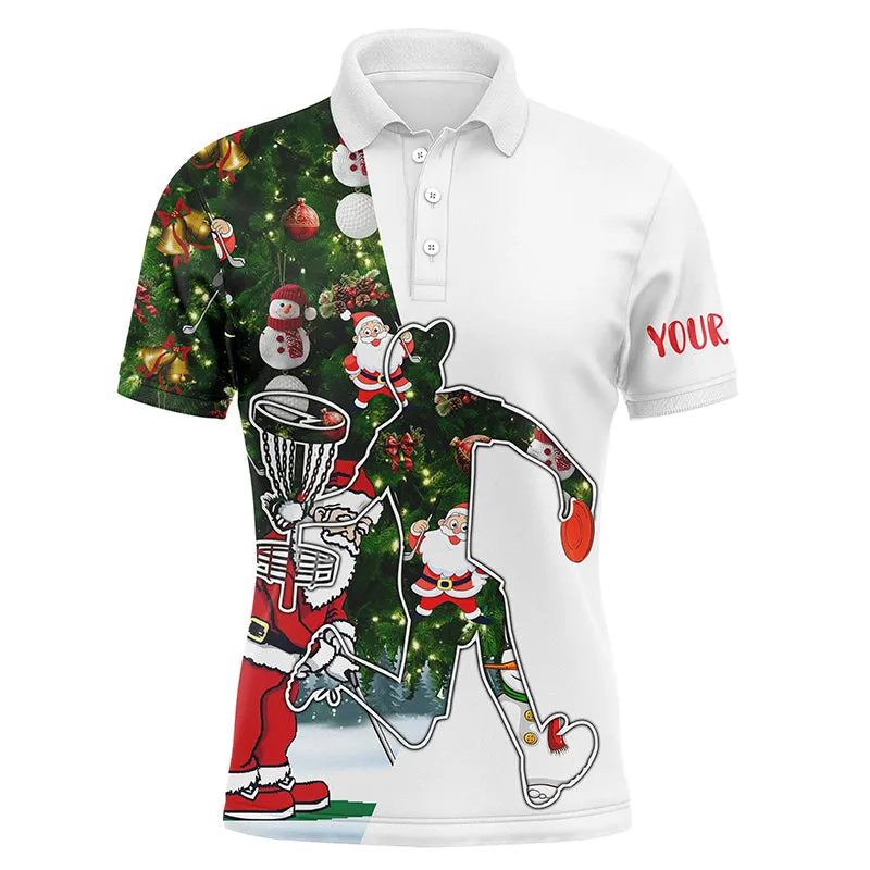 Mens Disc Golf Long Sleeve Polo Shirts Christmas Santa Pattern Custom Disc Golf Outfit