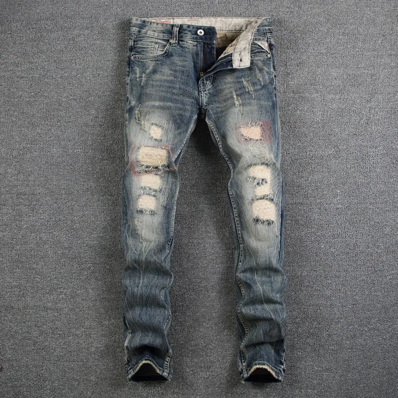 Mens Jeans Destroyed Ripped Jeans For Men Casual Pants Slim Fit Brand Streetwear Stretch Biker Jeans Trousers