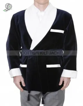 Men's Navy Velvet Quilted Dinner Coat