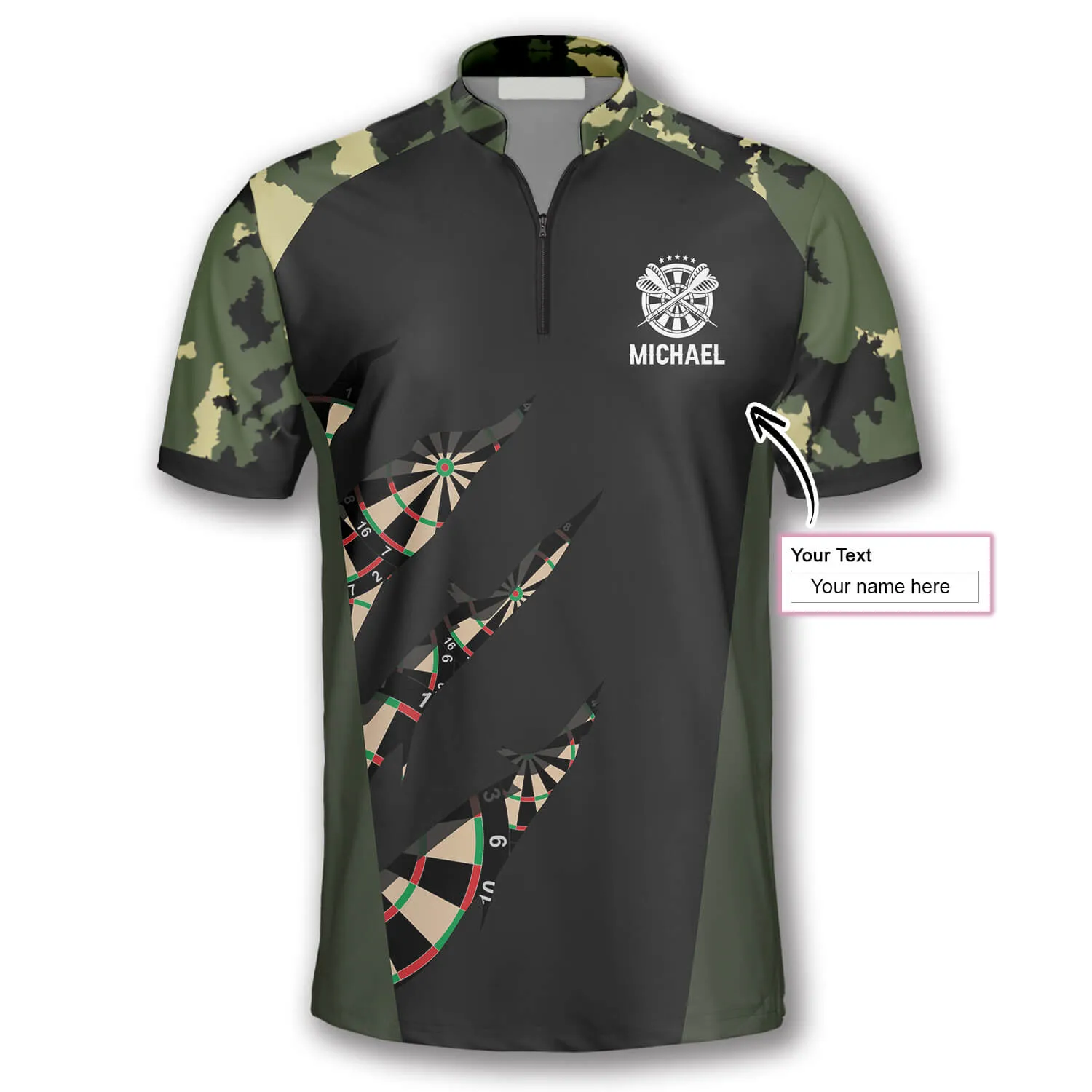 Military Print Custom Darts Jerseys for Men, Perfect Shirt for Dart Player, Camo Pattern Dart Shirt