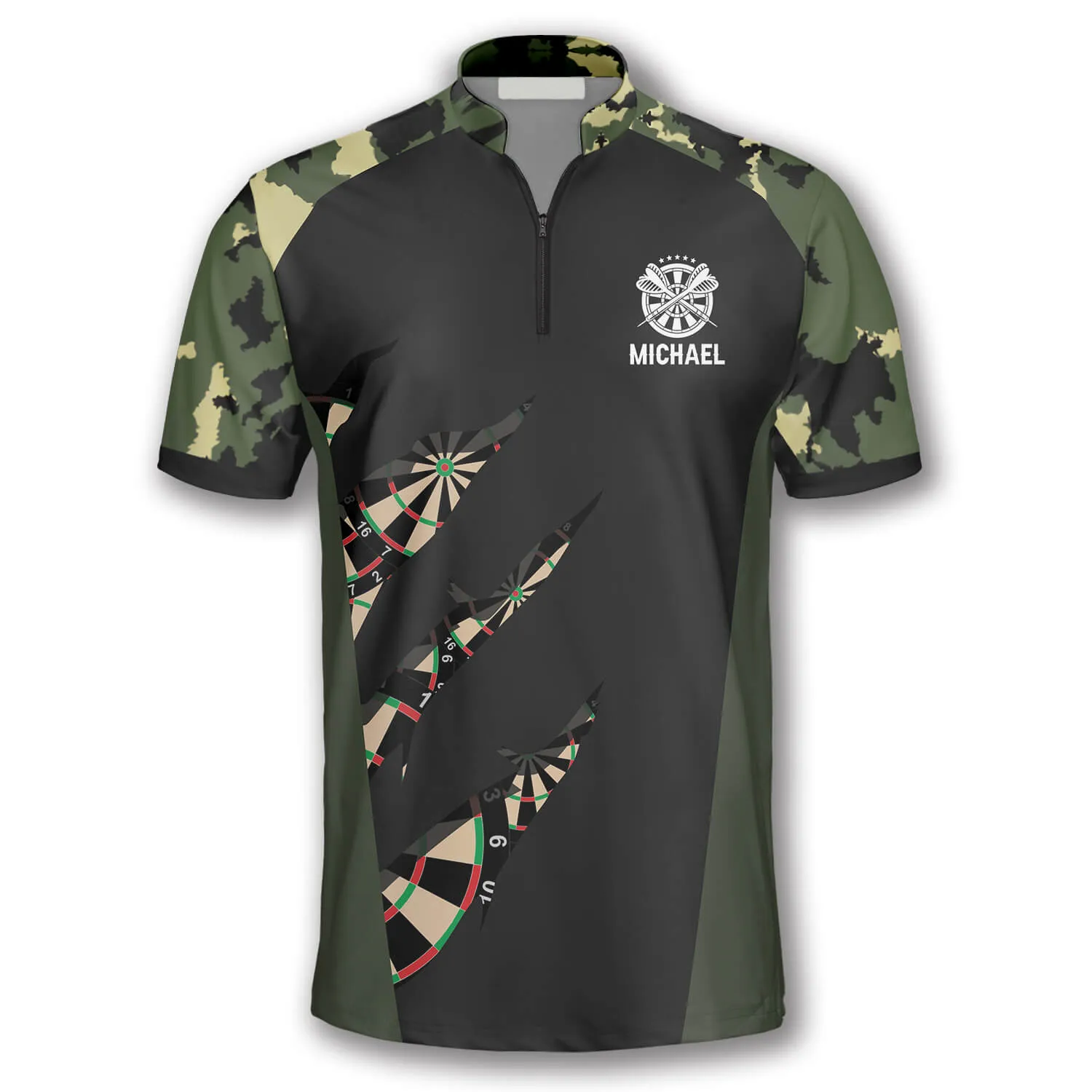 Military Print Custom Darts Jerseys for Men, Perfect Shirt for Dart Player, Camo Pattern Dart Shirt