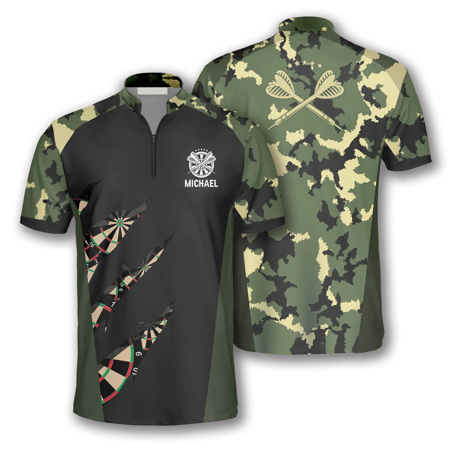 Military Print Custom Darts Jerseys for Men, Perfect Shirt for Dart Player, Camo Pattern Dart Shirt