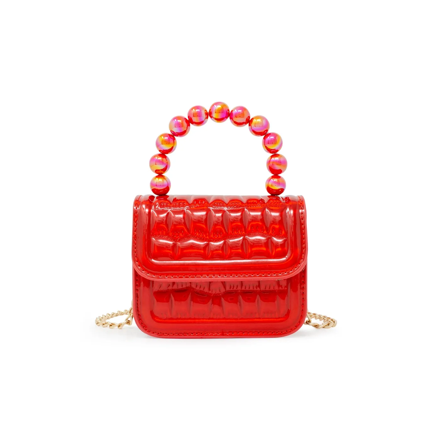 Mini Glam Quilted Pearl Handle Purse- Red