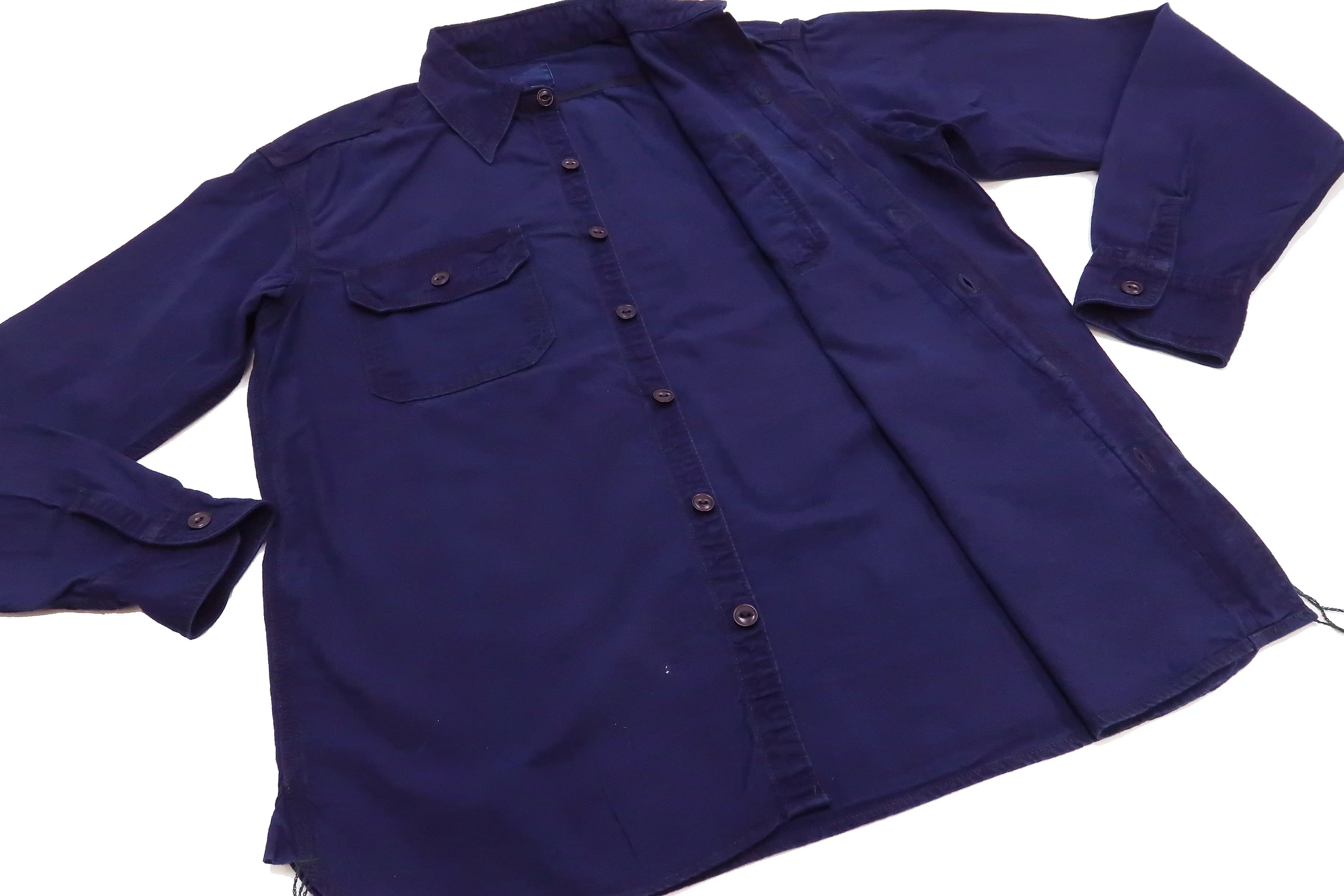 Momotaro Jeans Chambray Shirt Men's Solid Long Sleeve Button Up Work Shirt MLS2020M23 Indigo Overdyed