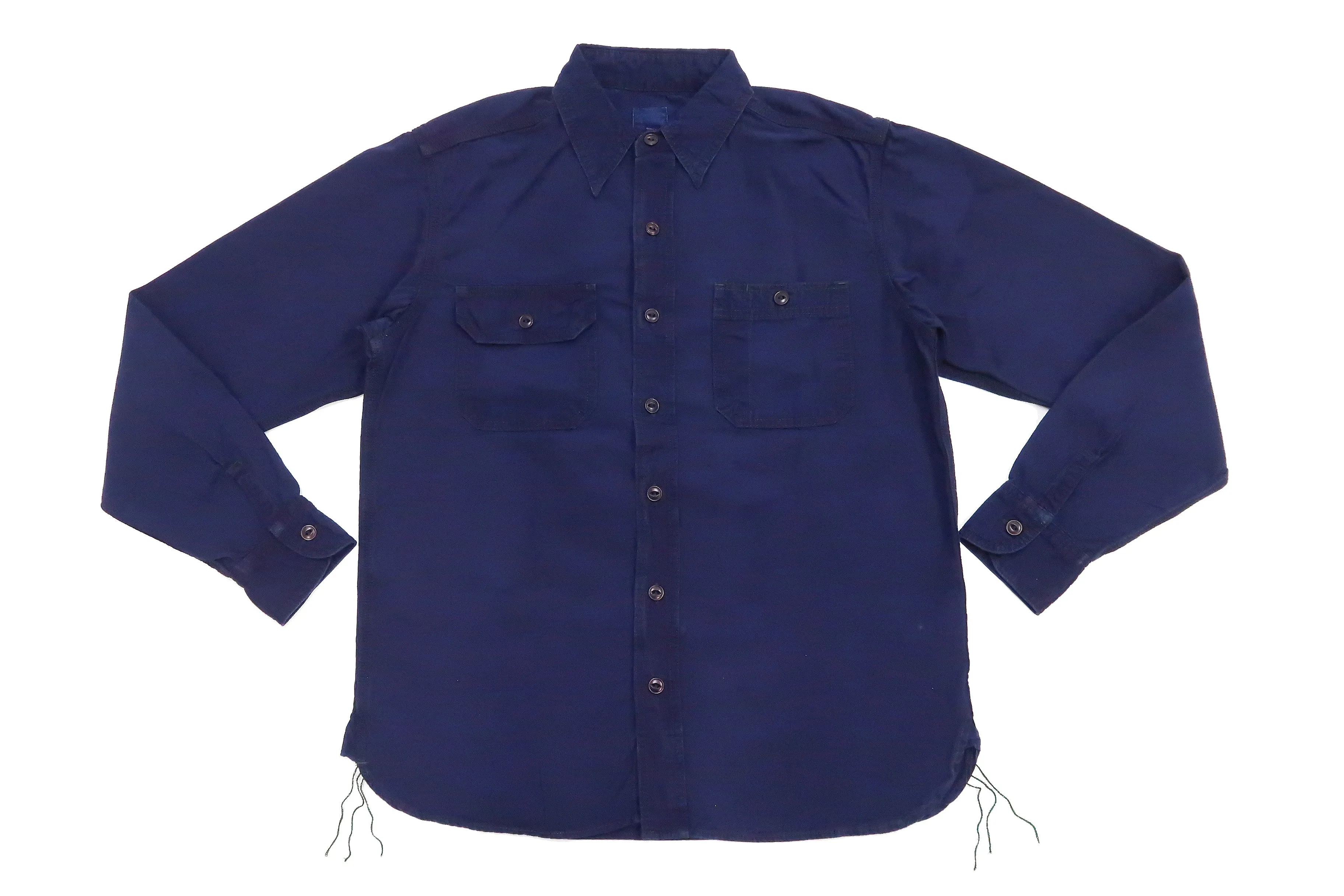 Momotaro Jeans Chambray Shirt Men's Solid Long Sleeve Button Up Work Shirt MLS2020M23 Indigo Overdyed