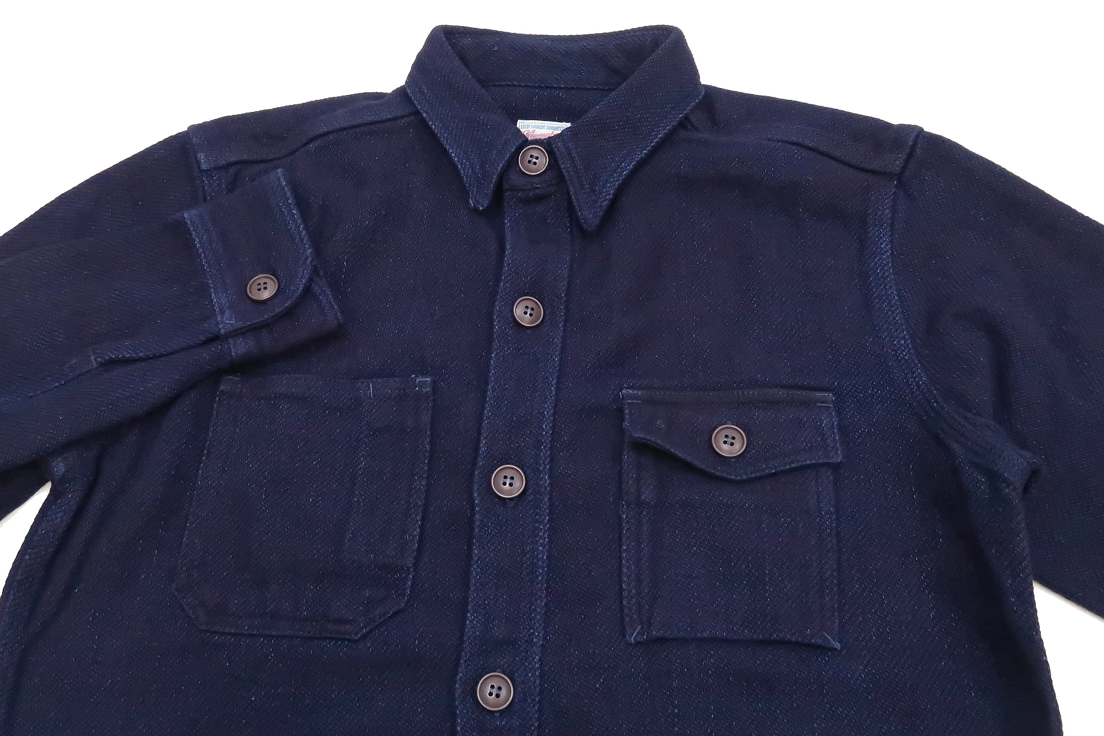 Momotaro Jeans Indigo Dobby Shirt Men's Solid Heavyweight Long Sleeve Button Up Work Shirt MZLS1070