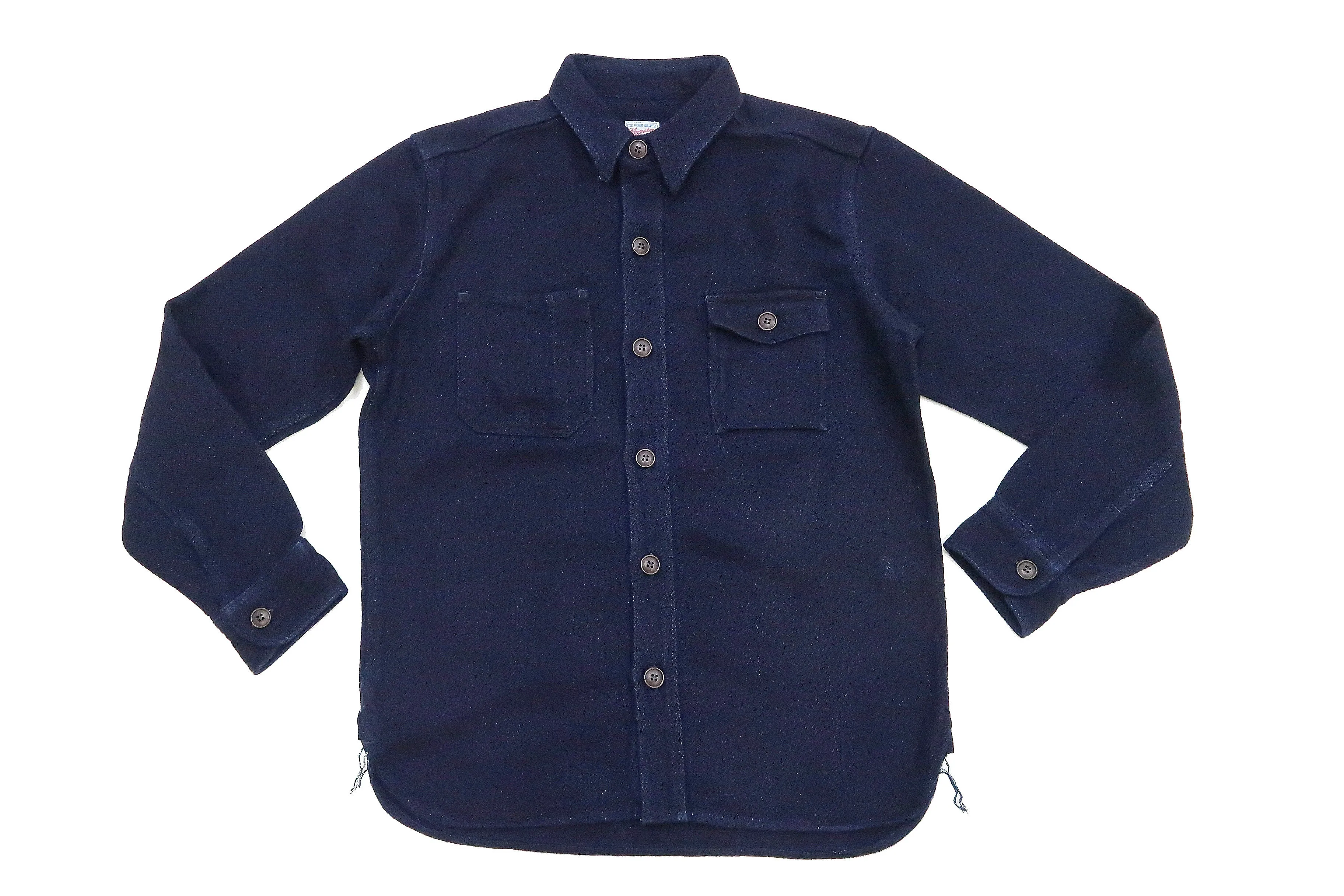 Momotaro Jeans Indigo Dobby Shirt Men's Solid Heavyweight Long Sleeve Button Up Work Shirt MZLS1070