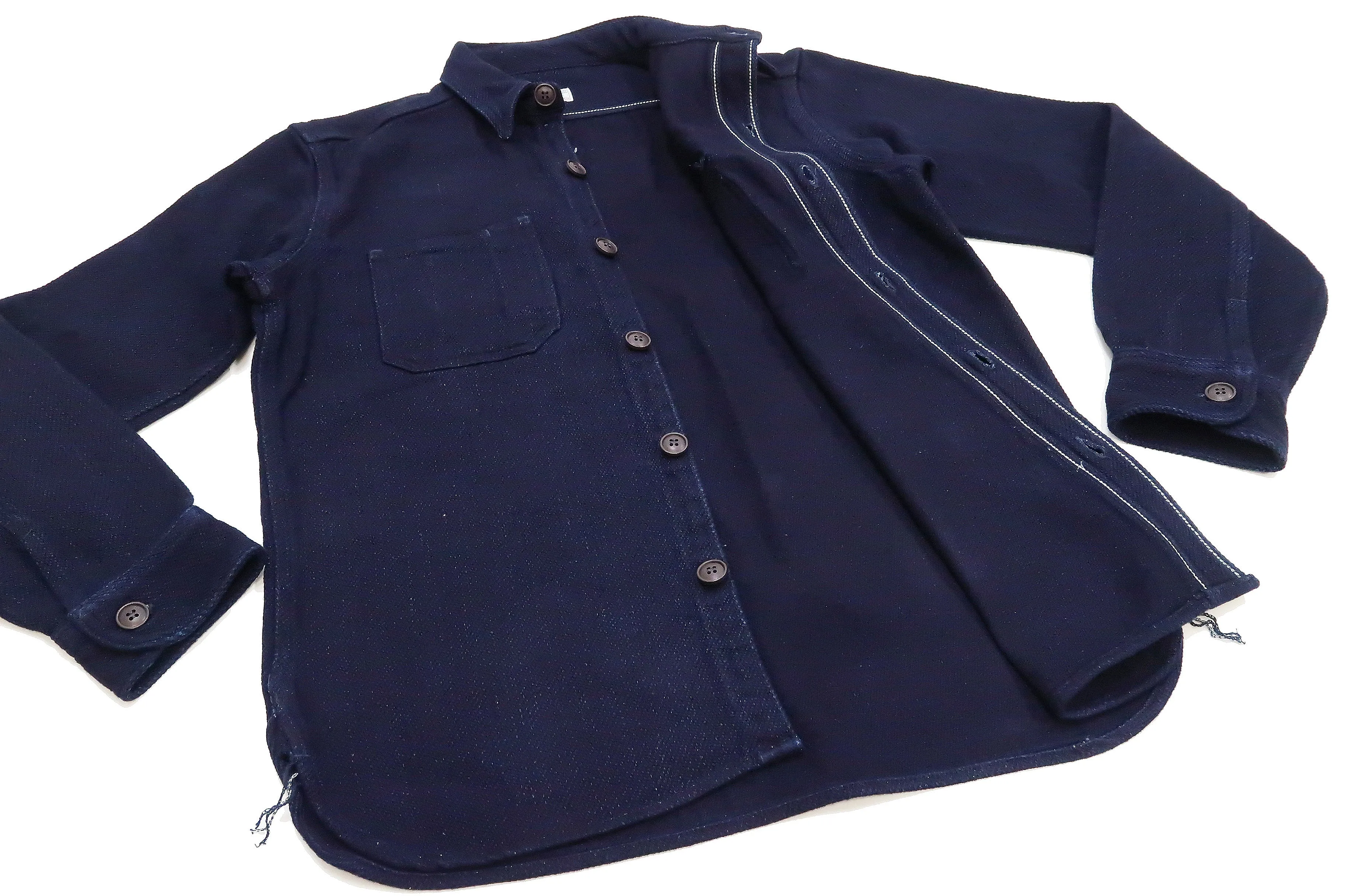 Momotaro Jeans Indigo Dobby Shirt Men's Solid Heavyweight Long Sleeve Button Up Work Shirt MZLS1070