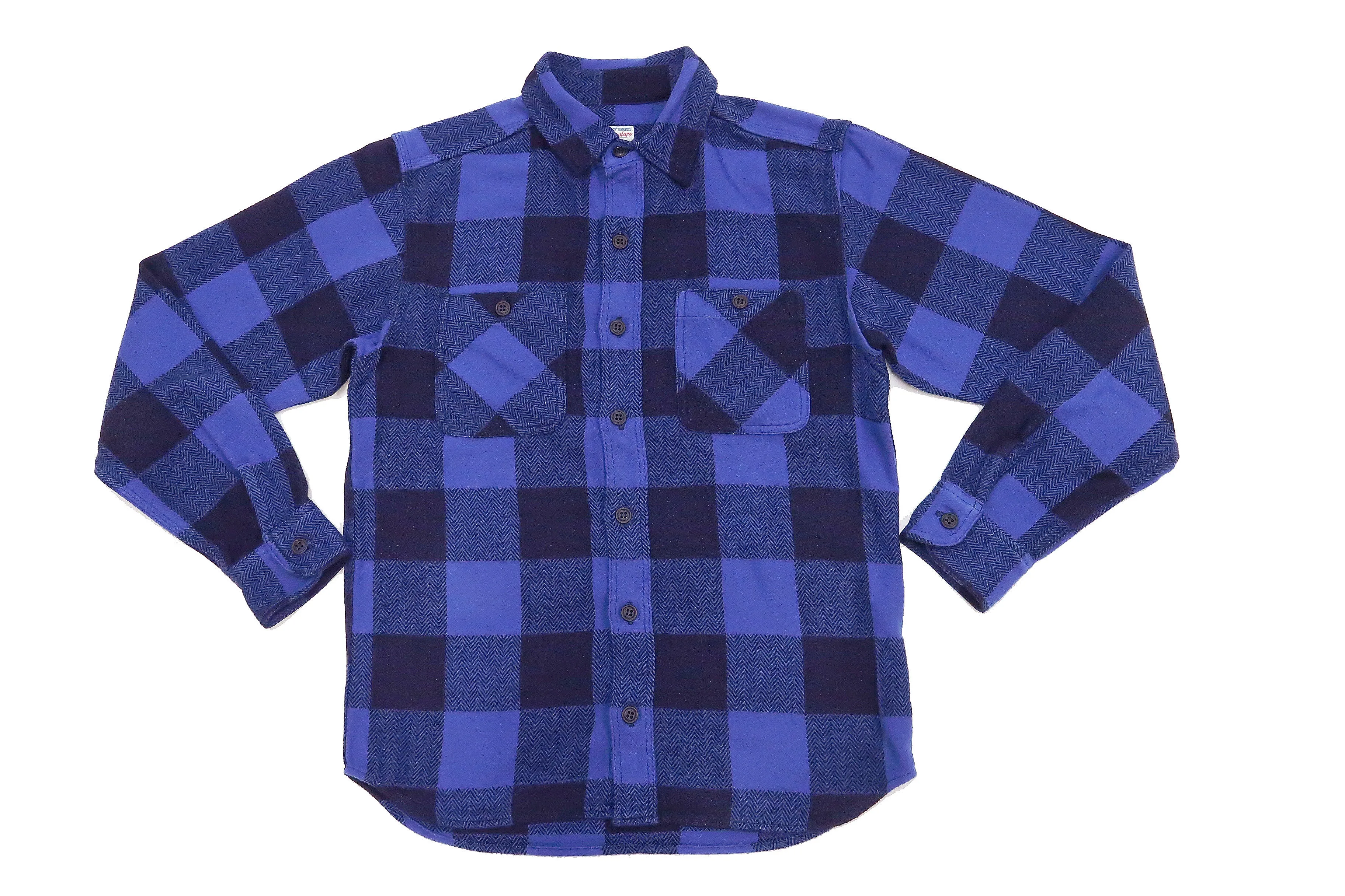 Momotaro Jeans Indigo Flannel Shirt Men's Heavy Herringbone Twill Buffalo Plaid Long Sleeve Work Shirt MLS1010M23