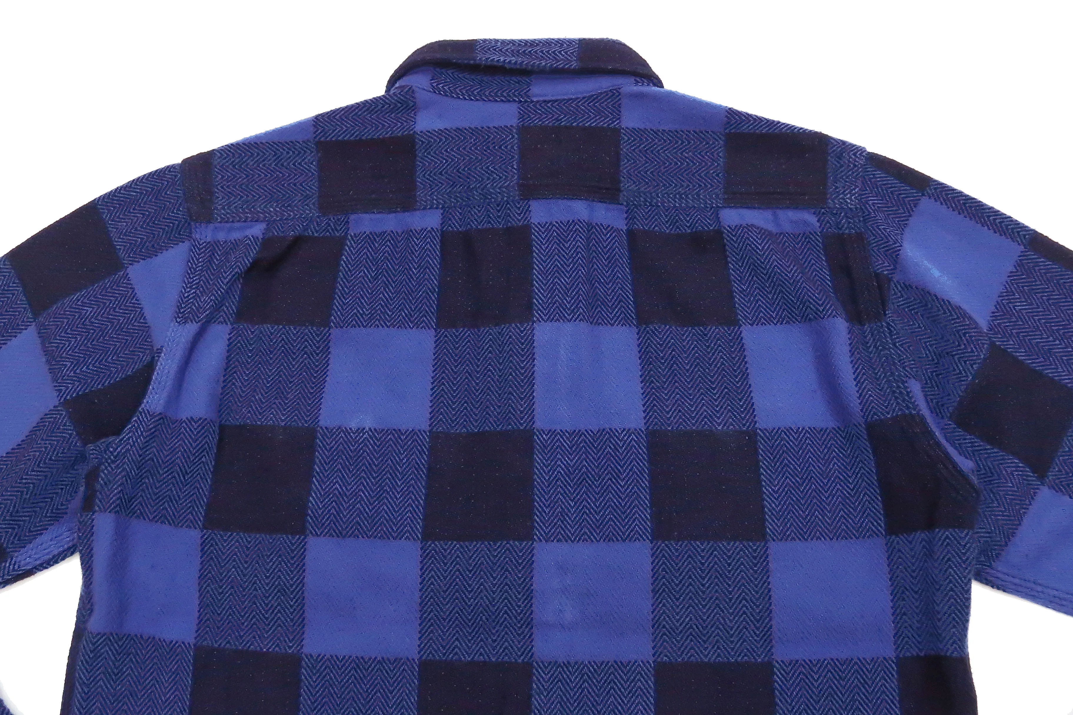 Momotaro Jeans Indigo Flannel Shirt Men's Heavy Herringbone Twill Buffalo Plaid Long Sleeve Work Shirt MLS1010M23