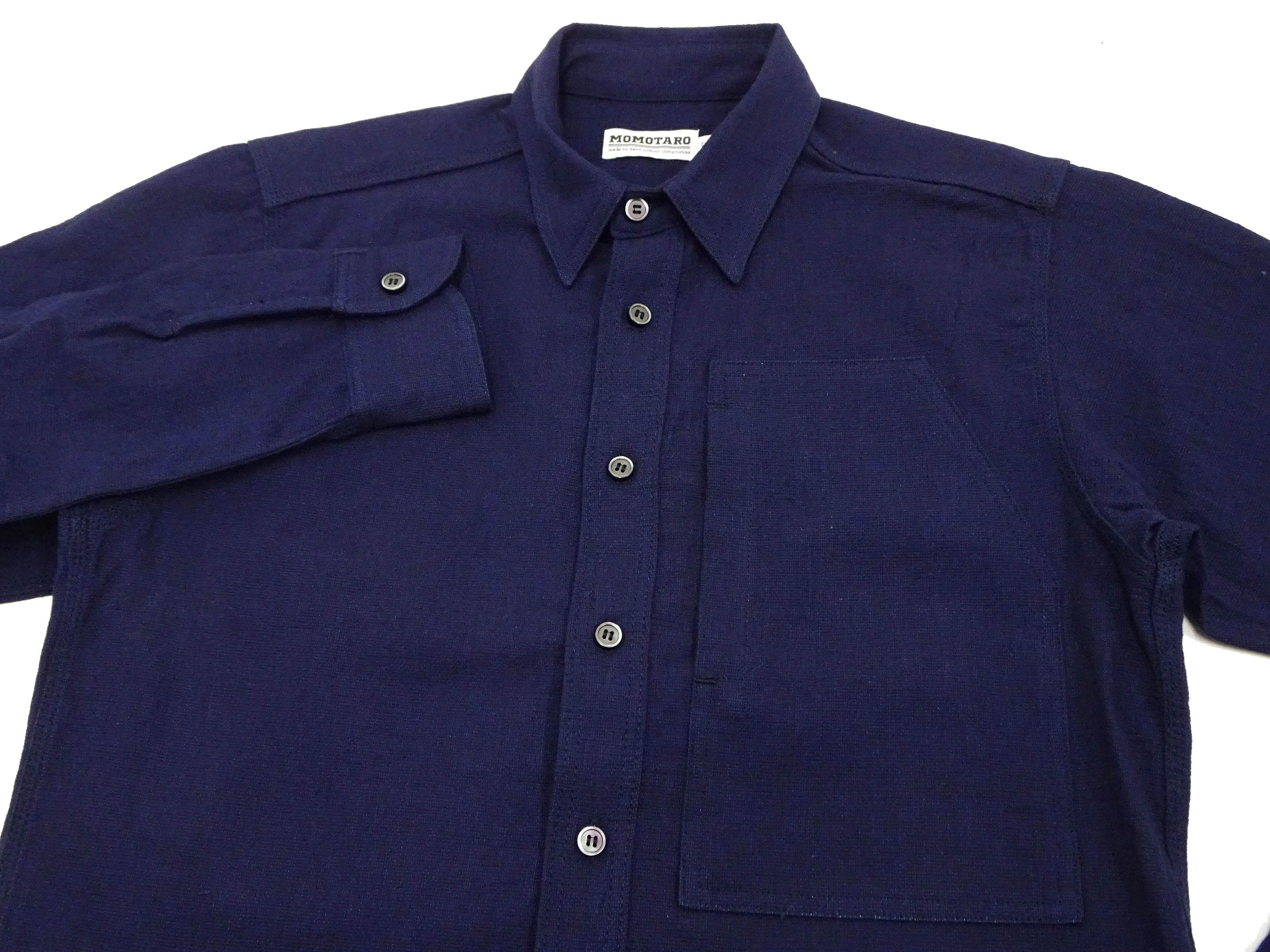 Momotaro Jeans Shirt Men's Plain Lightweight Cotton Dobby Long Sleeve Button Up Work Shirt MXLS1008 Indigo