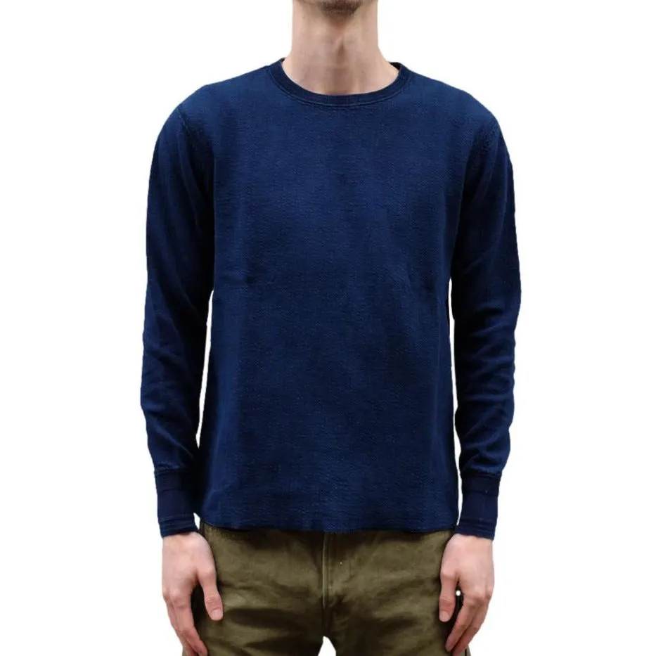 OD LW Indigo Dyed Double Face Jacquard Crewneck Thermal