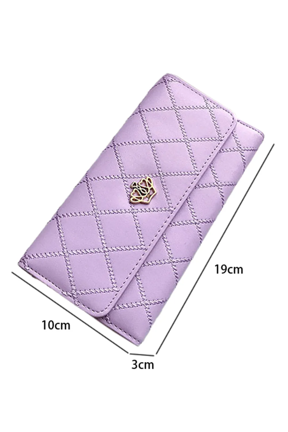 Orchid Petal Crown Decor Quilted Trifold Clutch Faux Leather Wallet