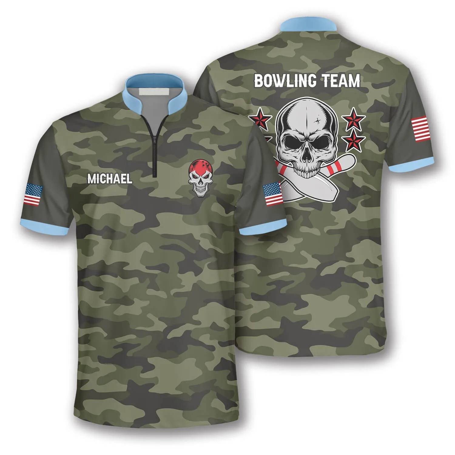 Passionate Skull Camo Custom Bowling Jerseys for Men, 3D All Over Print Bowling Shirt, Skull Shirt