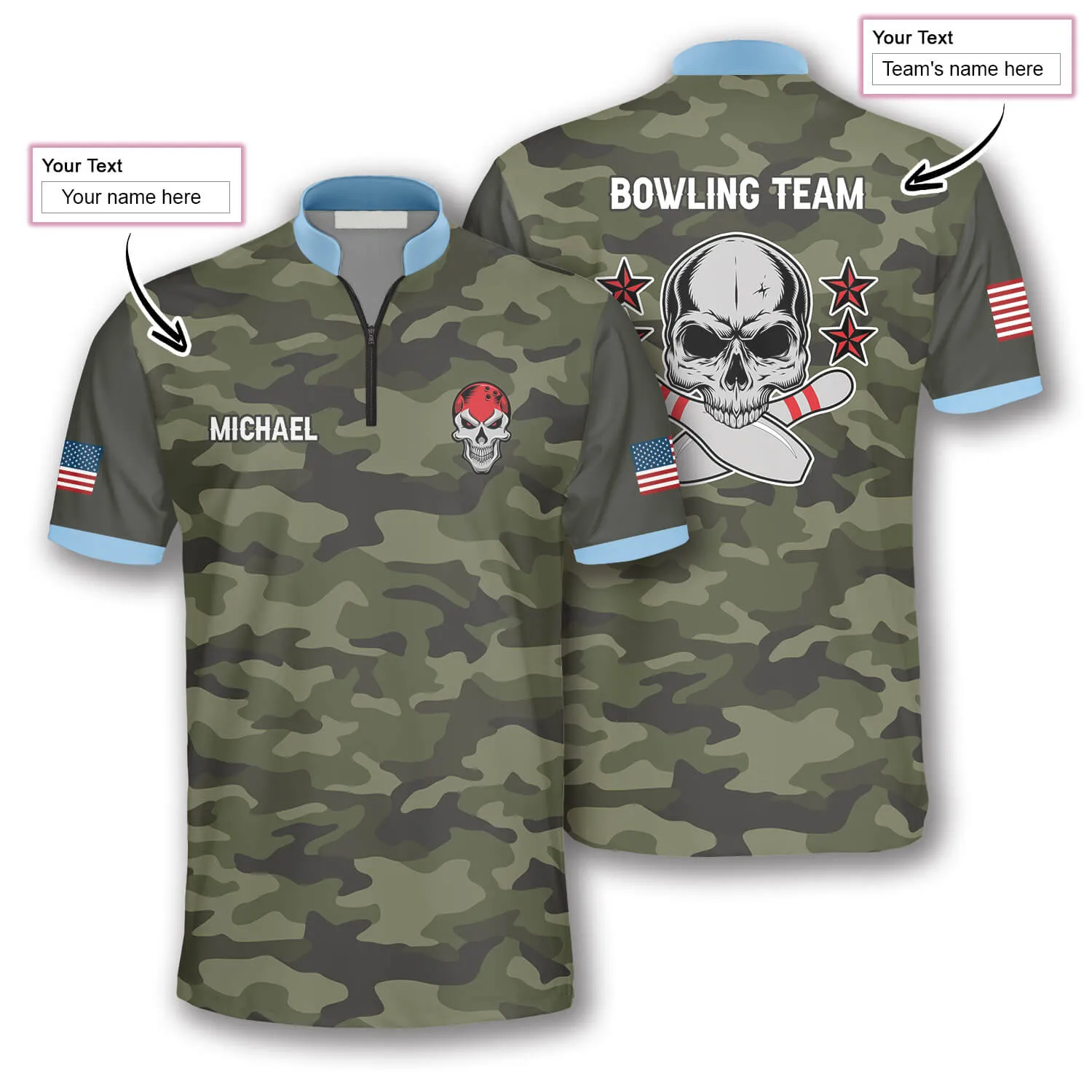 Passionate Skull Camo Custom Bowling Jerseys for Men, 3D All Over Print Bowling Shirt, Skull Shirt