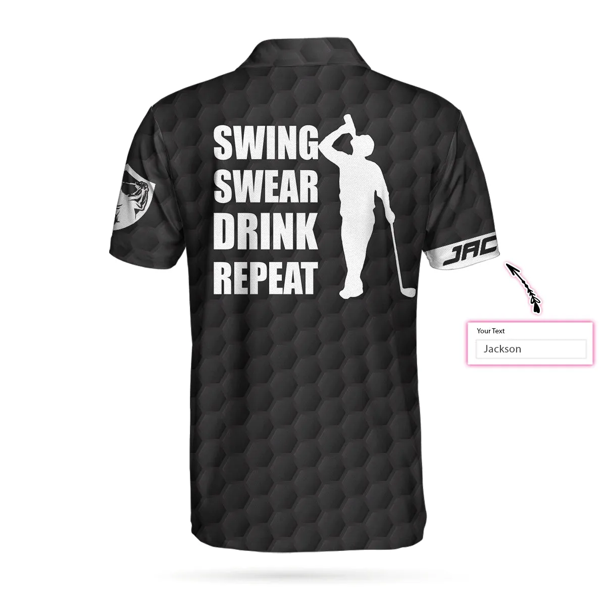 Personalized Black American Flag Golf Shirt For Men, Swing Swear Drink Repeat Custom Polo Shirt Coolspod Coolspod