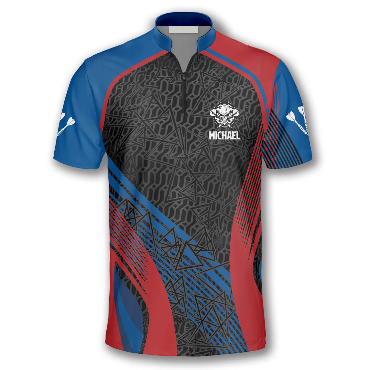 Personalized Blue & Red Skull Custom Darts Jerseys for Men, Idea Gift for Dart Players