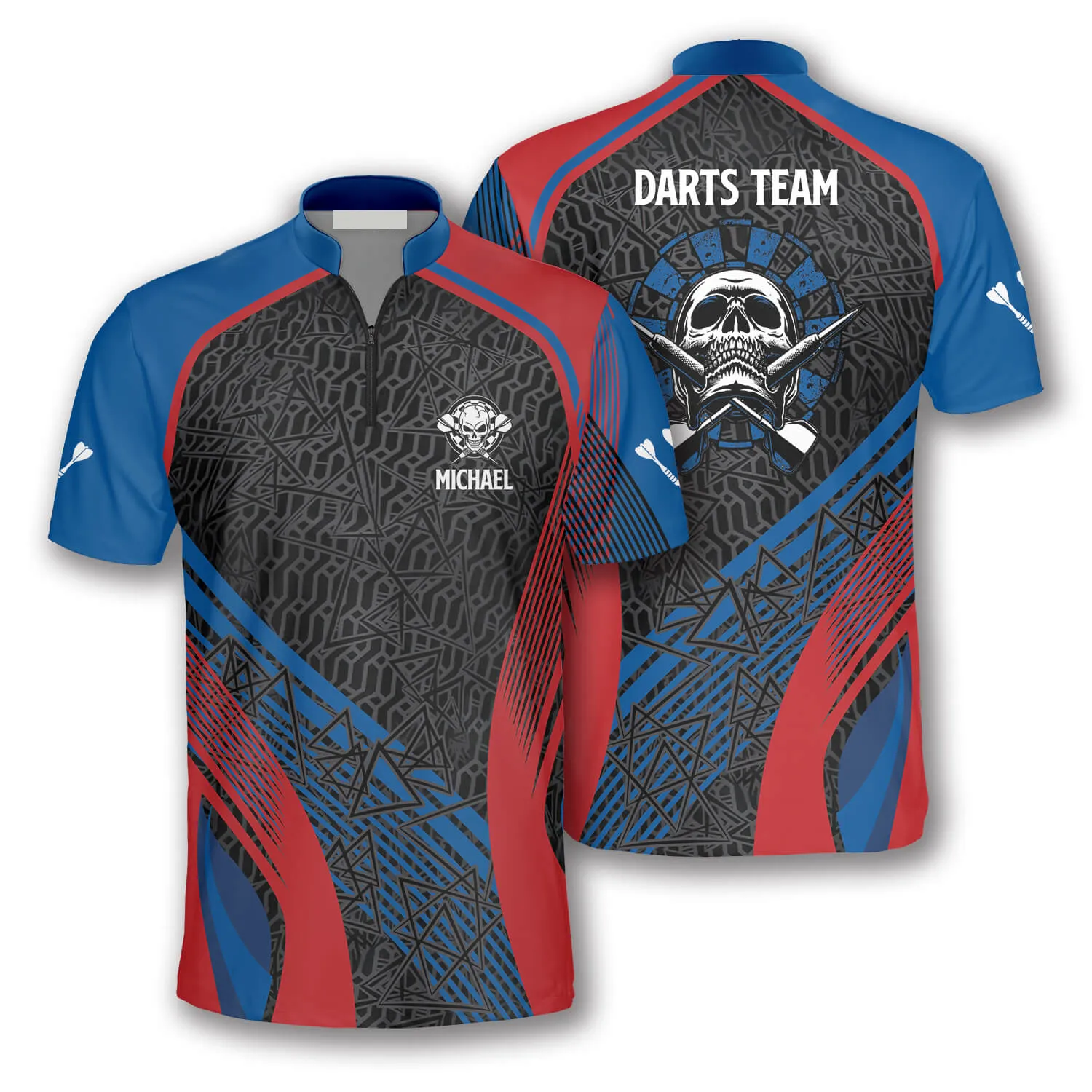 Personalized Blue & Red Skull Custom Darts Jerseys for Men, Idea Gift for Dart Players