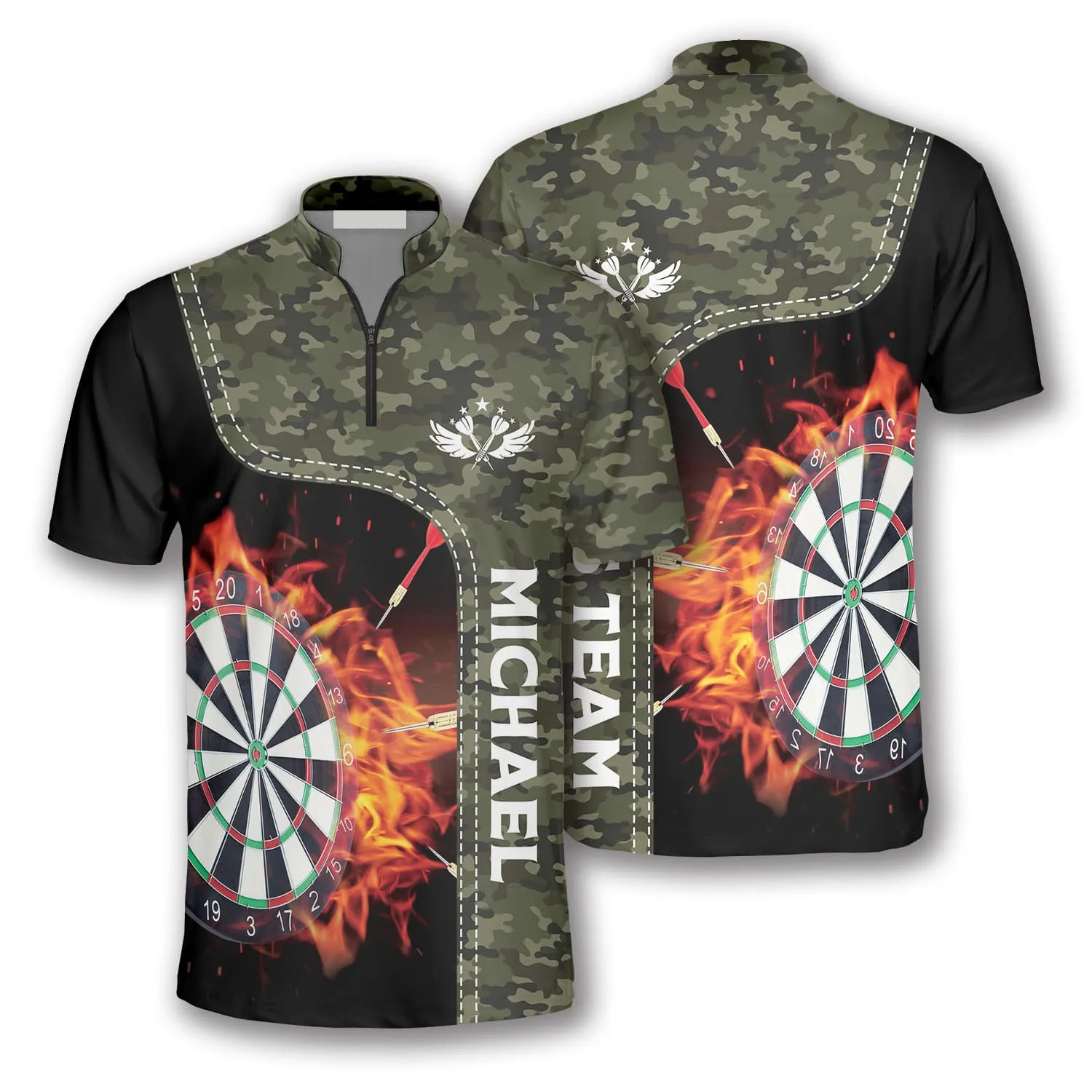 Personalized Camo Dartboard In Fire Custom Darts Jerseys For Men, Idea Gift for Dart Lovers