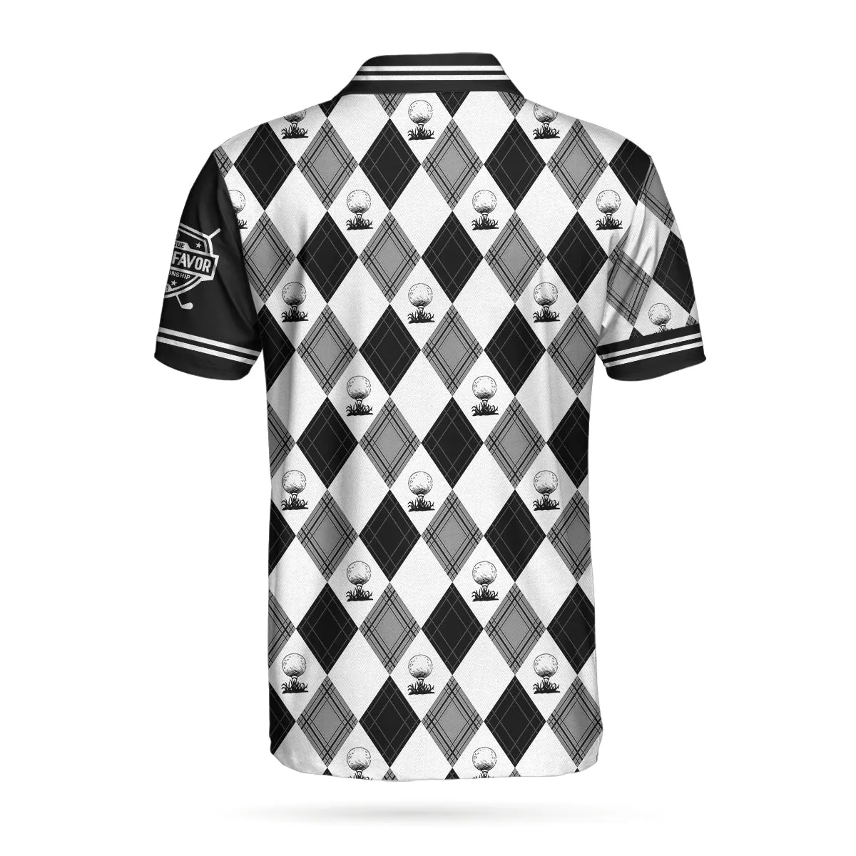 Personalized Golfaholic Custom Polo Shirt, Black And White Argyle Pattern Polo Shirt, Best Golf Shirt For Men Coolspod