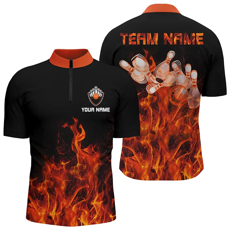 Personalized Men Bowling Shirt Multicolor Flame Bowling Ball and Pins, Bowling jerseys for Bowler