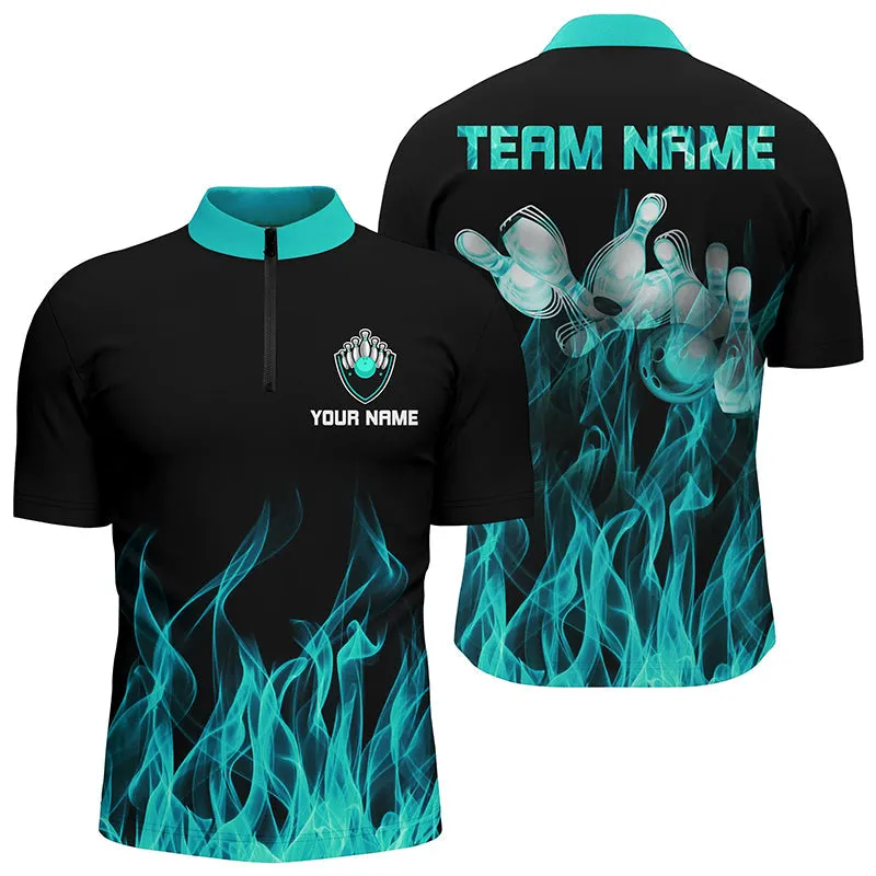 Personalized Men Bowling Shirt Multicolor Flame Bowling Ball and Pins, Bowling jerseys for Bowler