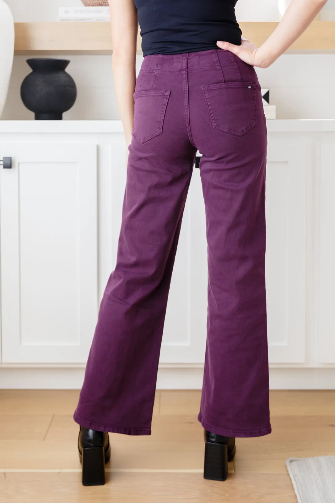 Petunia High Rise Wide Leg Jeans in Plum - MICA Denim