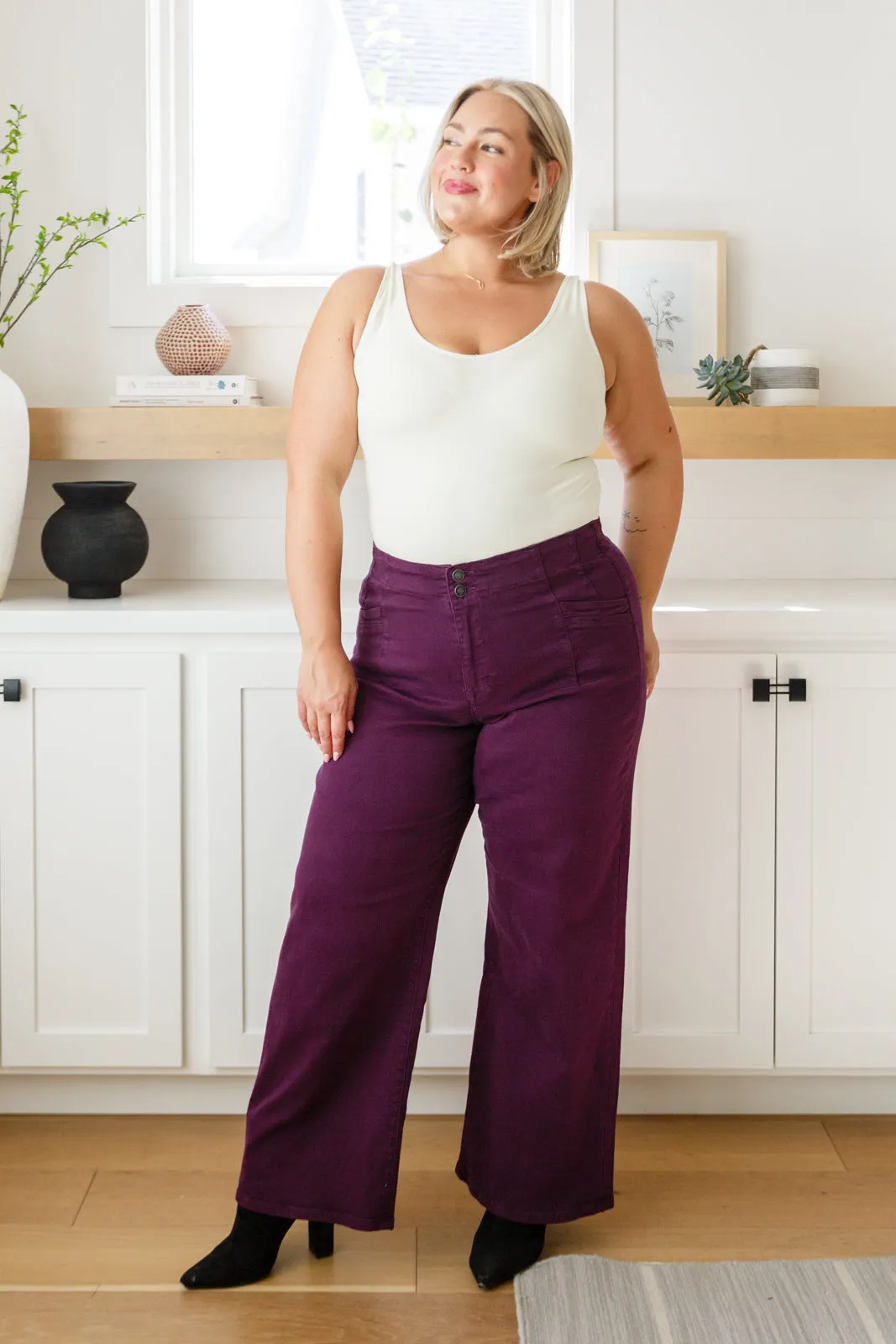 Petunia High Rise Wide Leg Jeans in Plum - MICA Denim