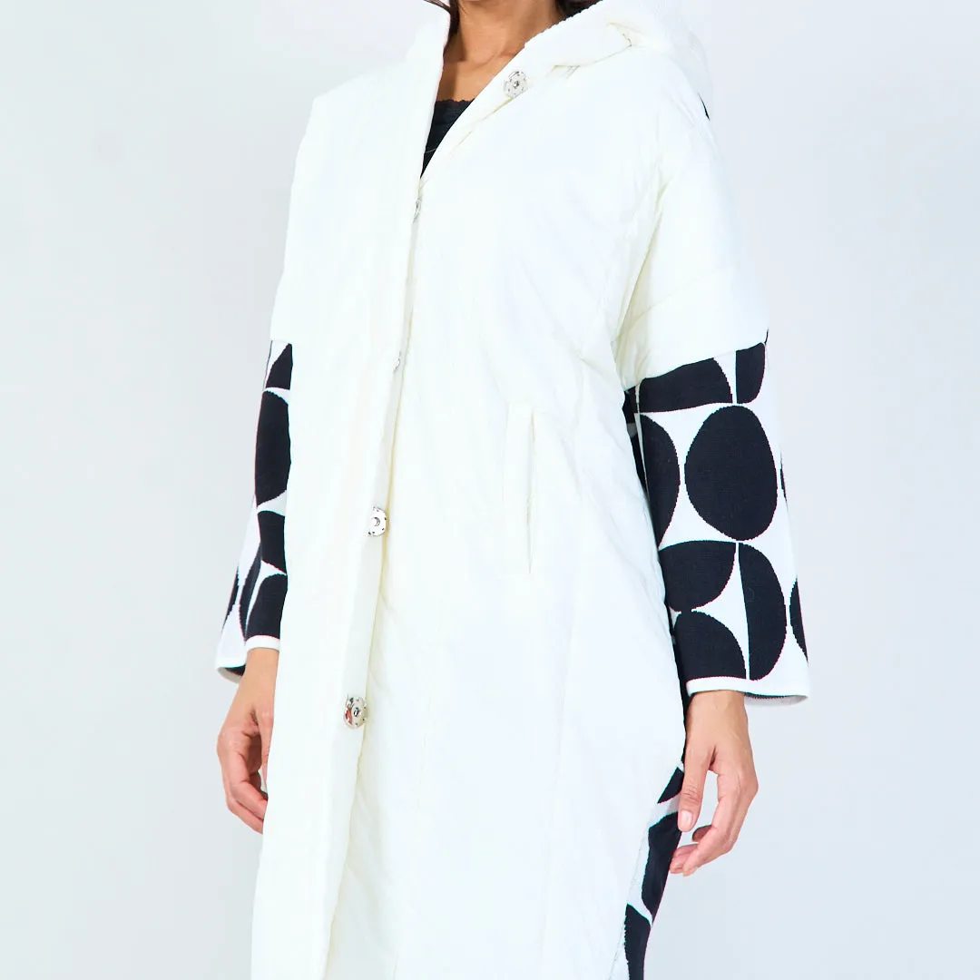 Quilted coat with patterned sleeves wholesale