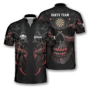 Red Skull Smoke Tribal Pattern Custom Darts Jerseys for Men, Gift for Dart Lovers