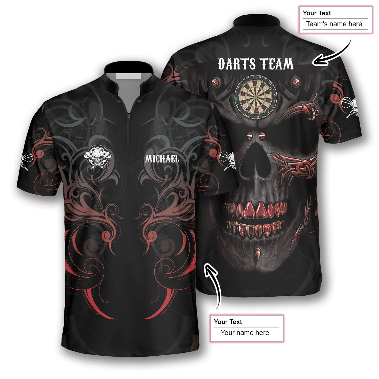 Red Skull Smoke Tribal Pattern Custom Darts Jerseys for Men, Gift for Dart Lovers