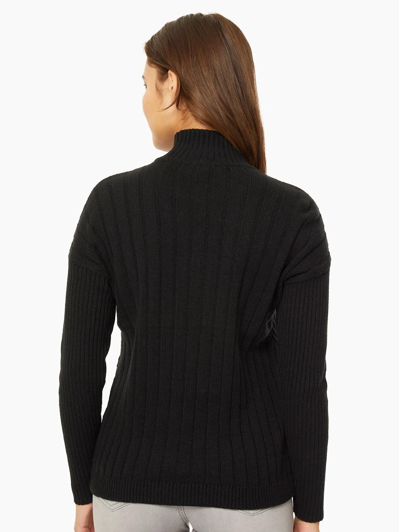 Reverse Jersey Multi-Stitch Mock Neck Sweater