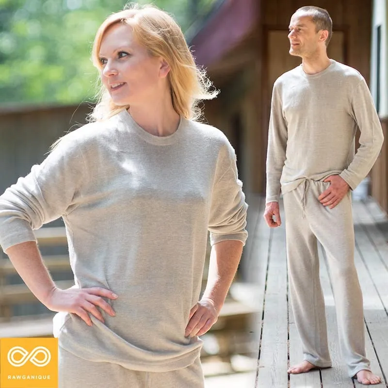 RODIN 100% Organic Irish Linen Knit Top & Bottom PJ/Loungewear Set (Covered Organic Elastic Waistband)