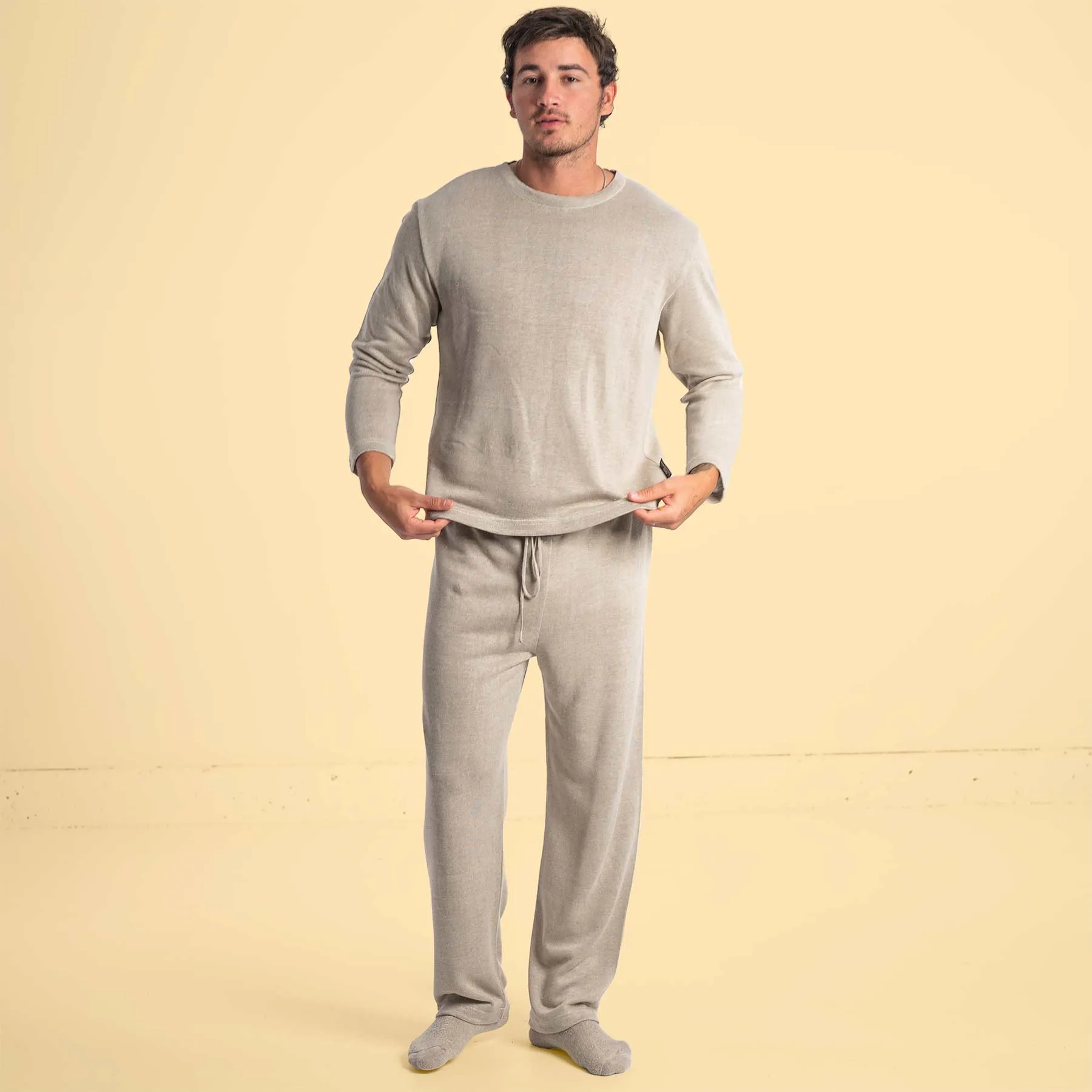 RODIN 100% Organic Irish Linen Knit Top & Bottom PJ/Loungewear Set (Covered Organic Elastic Waistband)