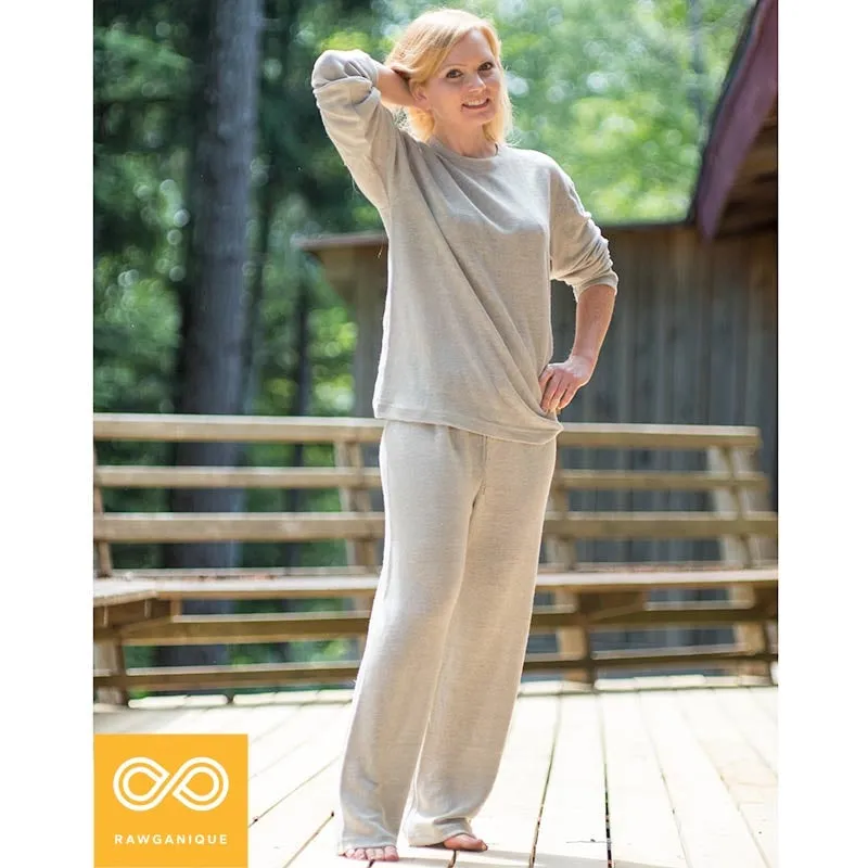 RODIN 100% Organic Irish Linen Knit Top & Bottom PJ/Loungewear Set (Covered Organic Elastic Waistband)