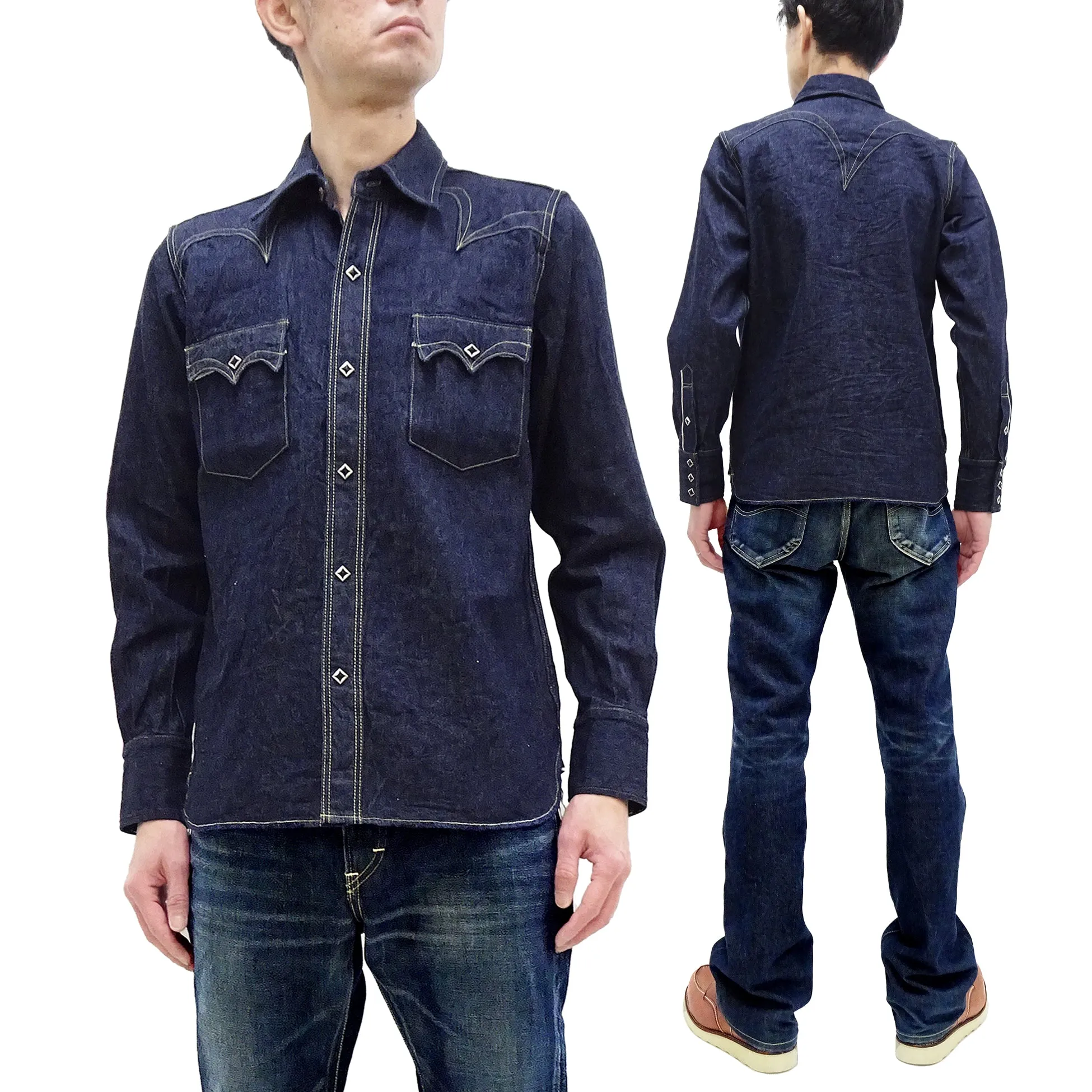 Samurai Jeans Denim Shirt Men's Long Sleeve Western Shirt SWD-L01 Indigo