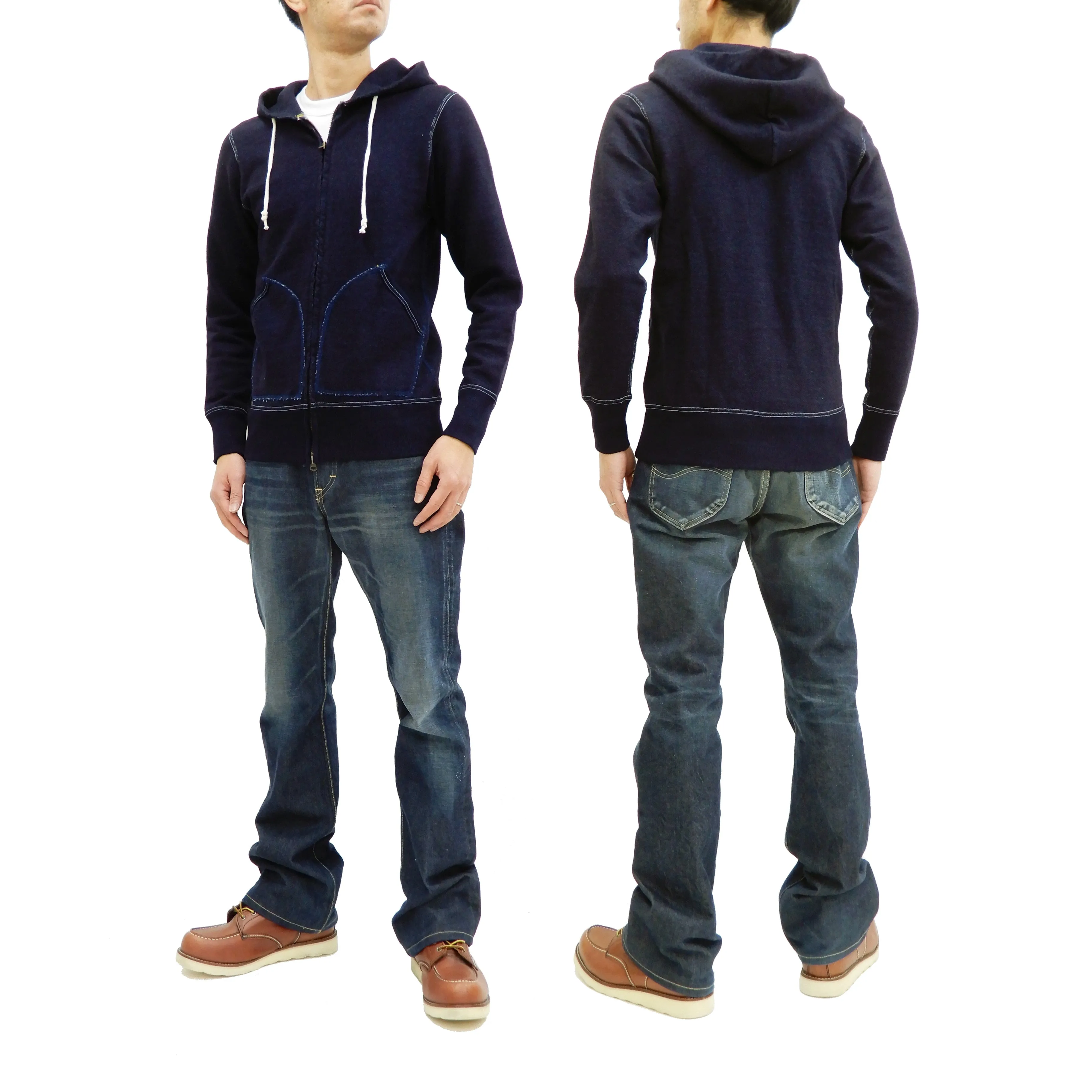 Samurai Jeans Indigo Hoodie Men's Slim Fit Plain Full Zip-Up Hooded Sweatshirt SIS-102