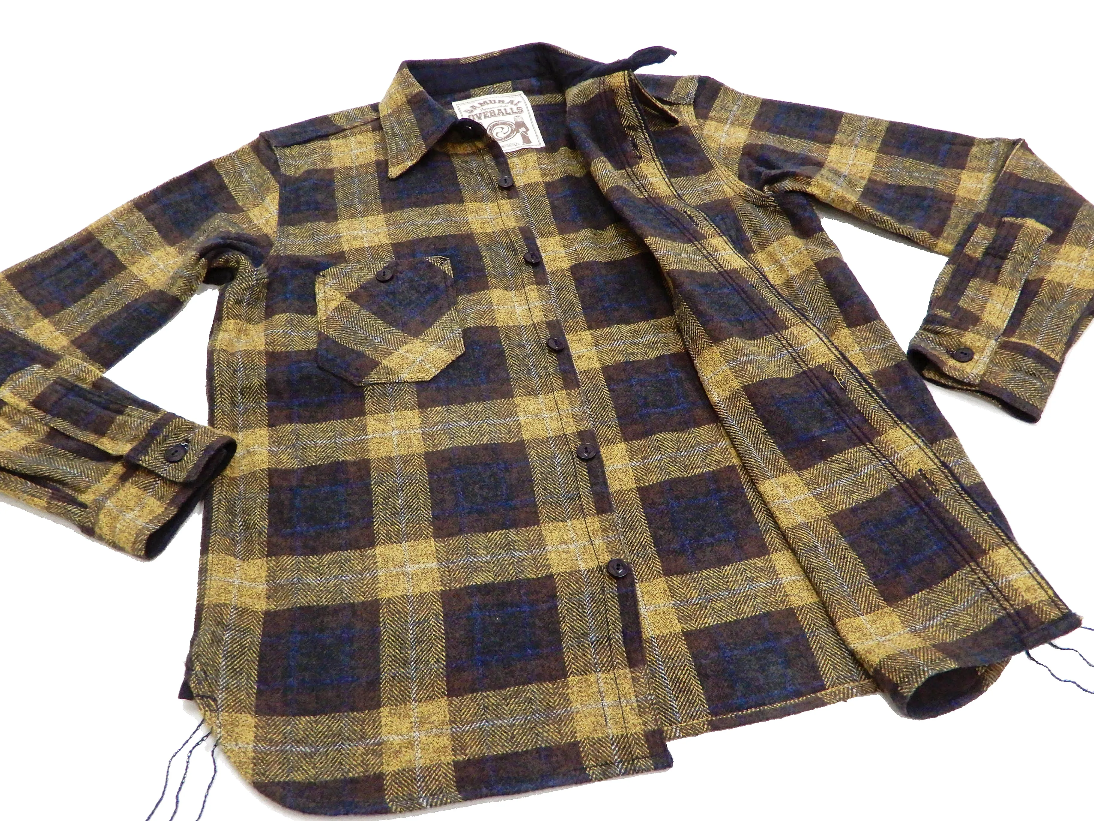 Samurai Jeans Plaid Flannel Shirt Men's Checked Long Sleeve Work Shirt SNL20-01 Yellow