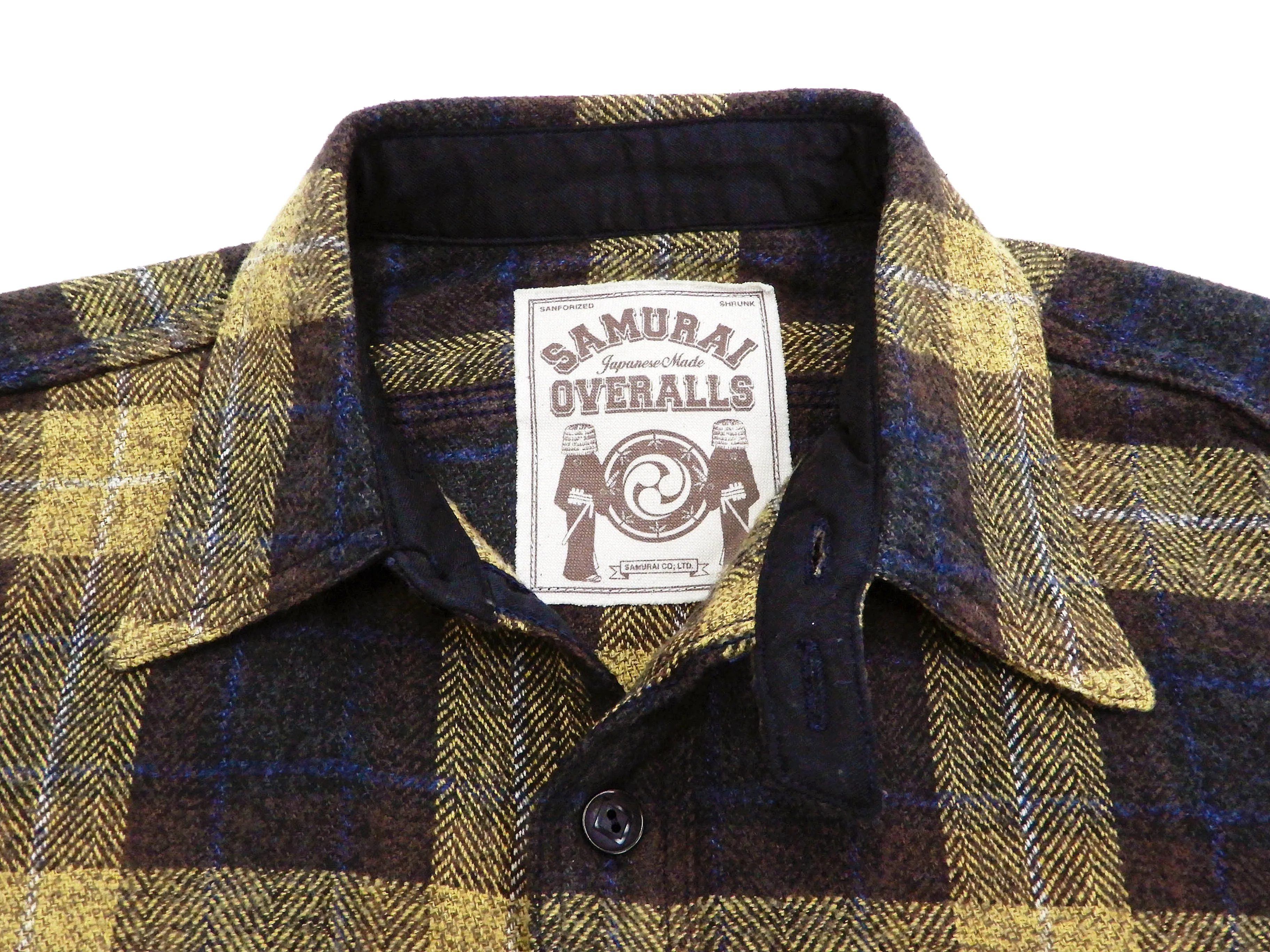 Samurai Jeans Plaid Flannel Shirt Men's Checked Long Sleeve Work Shirt SNL20-01 Yellow