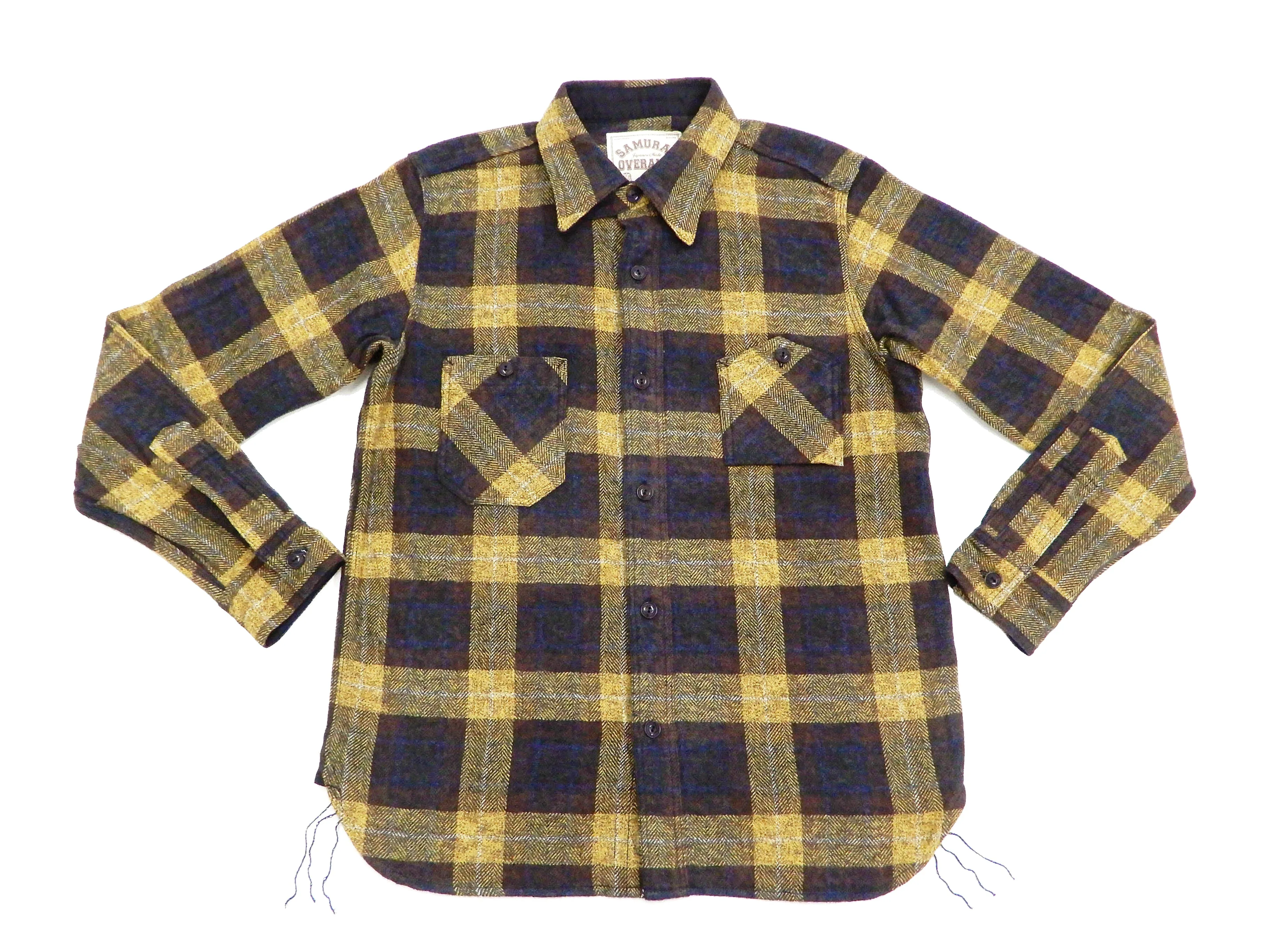 Samurai Jeans Plaid Flannel Shirt Men's Checked Long Sleeve Work Shirt SNL20-01 Yellow